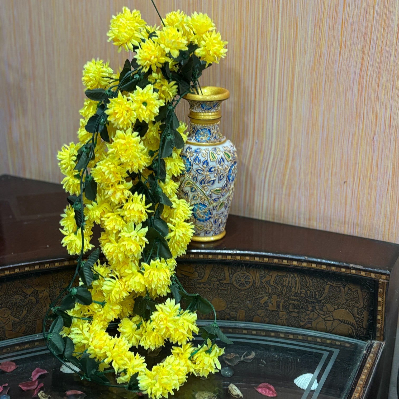 Artificial Hanging Flower for Home Decor | Decorative Wall Hanging | Balcony Garden Indoor Outdoor Decorative Hanging Plant for Living Room Bedroom Office - 37 Inch - Apkamart #Color_Yellow