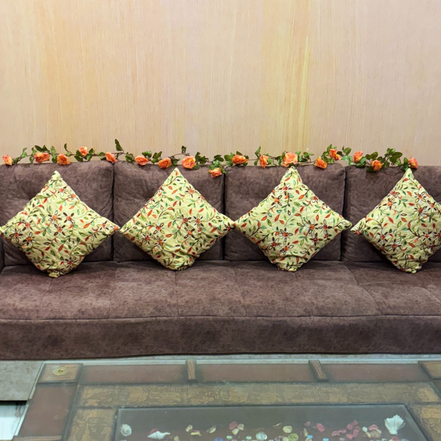 Hanging Artificial Flower Bunch for Home & Balcony | Faux Vine Flower for Wall, Pots & Stands | Decorative Artificial Flowers for Diwali, Festive Decor - 83 Inch - Apkamart #Color_Orange