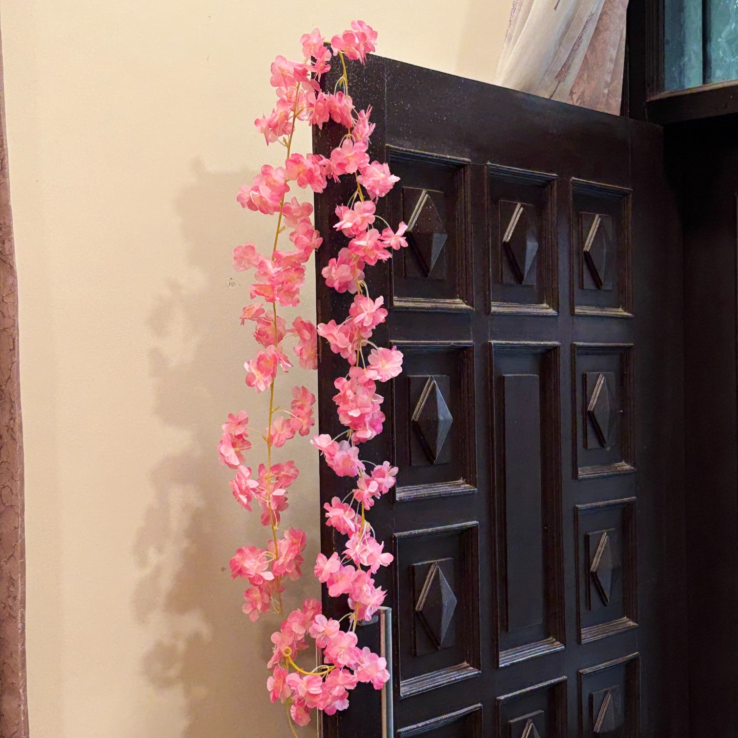Decorative Hanging Flower Bunch | Faux Artificial Flowers with Vine & Leaf for Balcony, Wall & Office | Long-Lasting Flowers for Diwali & Festive Decoration - 68 Inch - Apkamart #Color_Pink
