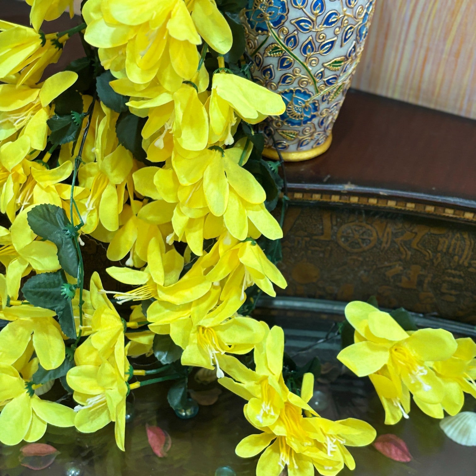 Artificial Hanging Flower for Home Decor | Realistic Hanging Flower | Decorative Wall Hanging Floral Bunch for Diwali Decor ,Balcony , Garden & Living Room Decor - 34 Inch - Apkamart #Color_Yellow