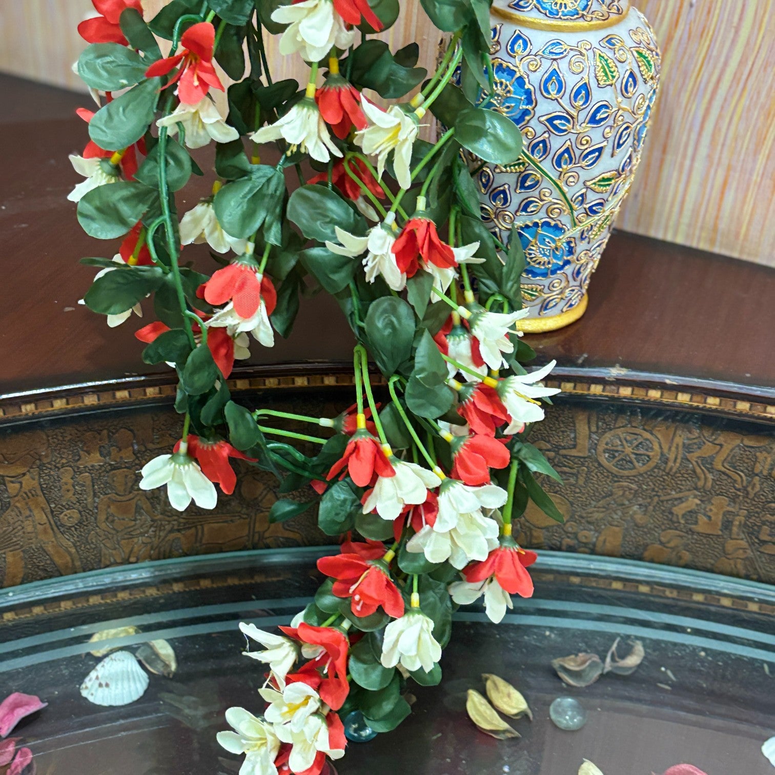 Artificial Hanging Flowers for Decoration | Flower Bunch for Wall, Door, Balcony | Decorative Hanging for Home Décor, Diwali Decoration & Gifting - 27 Inch - Apkamart #Color_Red