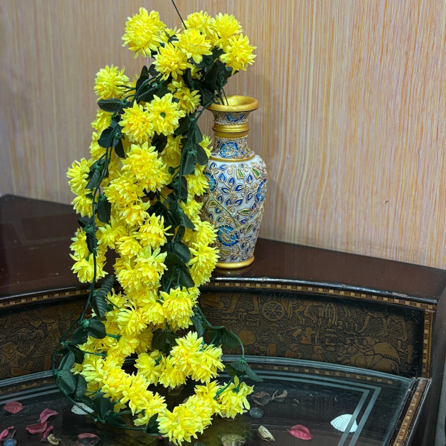 Artificial Hanging Flower for Home Decor | Decorative Wall Hanging | Balcony Garden Indoor Outdoor Decorative Hanging Plant for Living Room Bedroom Office - 37 Inch - Apkamart #Color_Yellow