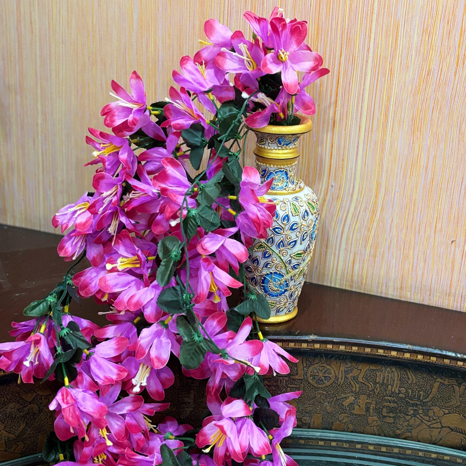 Artificial Hanging Flower for Home Decor | Realistic Hanging Flower | Decorative Wall Hanging Floral Bunch for Festive Decor, Home Decor, Balcony, Living Room - 34 Inch - Apkamart #Color_Pink