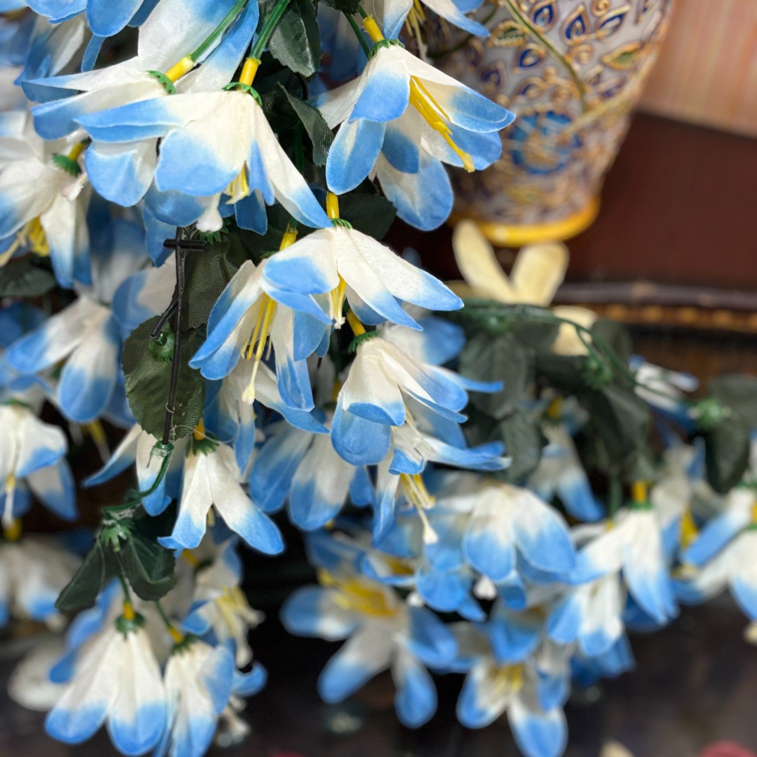 Artificial Hanging Flower for Home Decor | Realistic Hanging Flower | Decorative Wall Hanging Floral Bunch for Diwali Decor ,Balcony , Garden & Living Room Decor - 34 Inch - Apkamart #Color_Blue