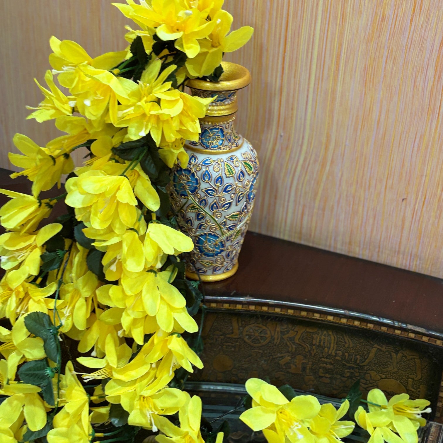 Artificial Hanging Flower for Home Decor | Realistic Hanging Flower | Decorative Wall Hanging Floral Bunch for Diwali Decor ,Balcony , Garden & Living Room Decor - 34 Inch - Apkamart #Color_Yellow