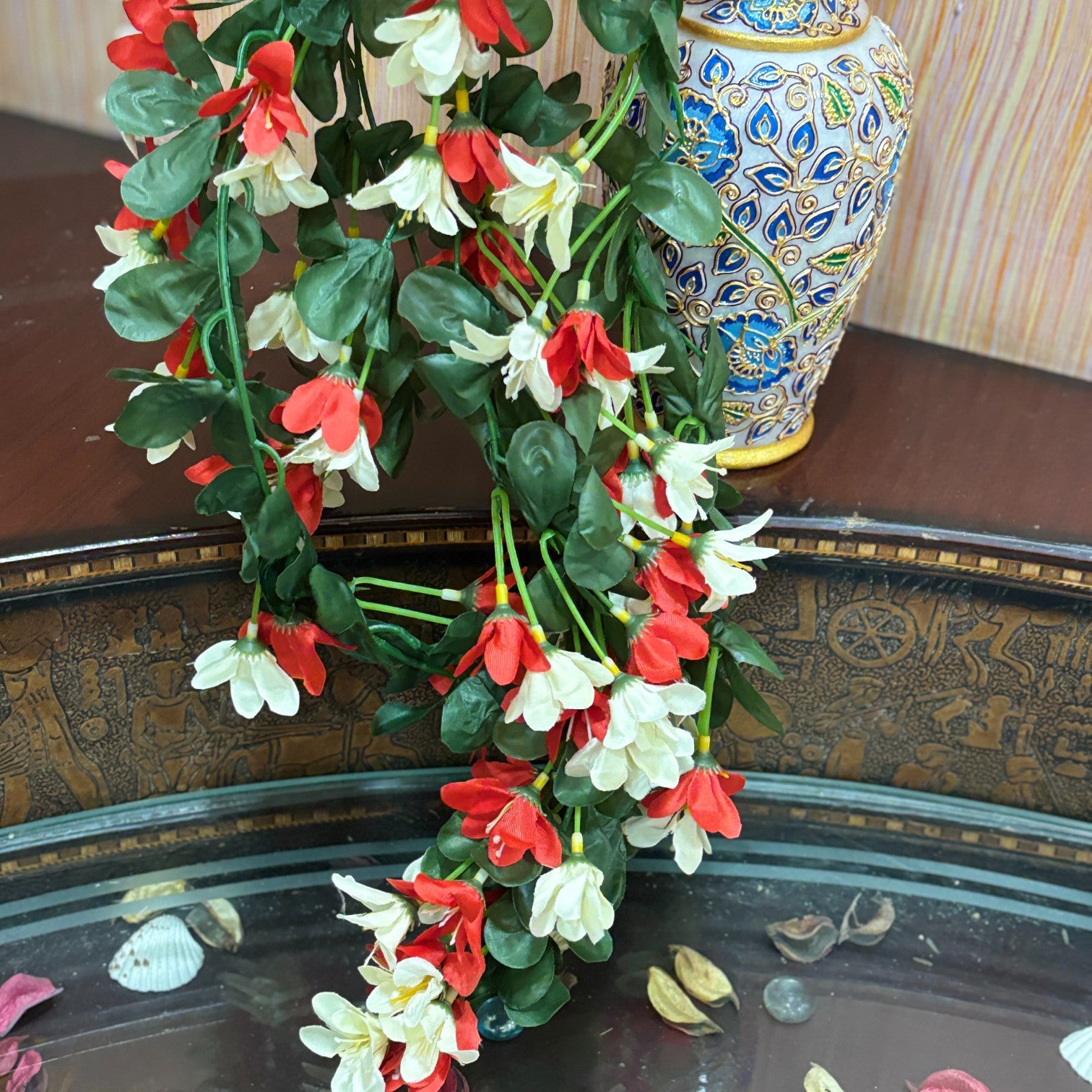 Artificial Hanging Flowers for Decoration | Flower Bunch for Wall, Door, Balcony | Decorative Hanging for Home Décor, Diwali Decoration & Gifting - 27 Inch - Apkamart #Color_Red