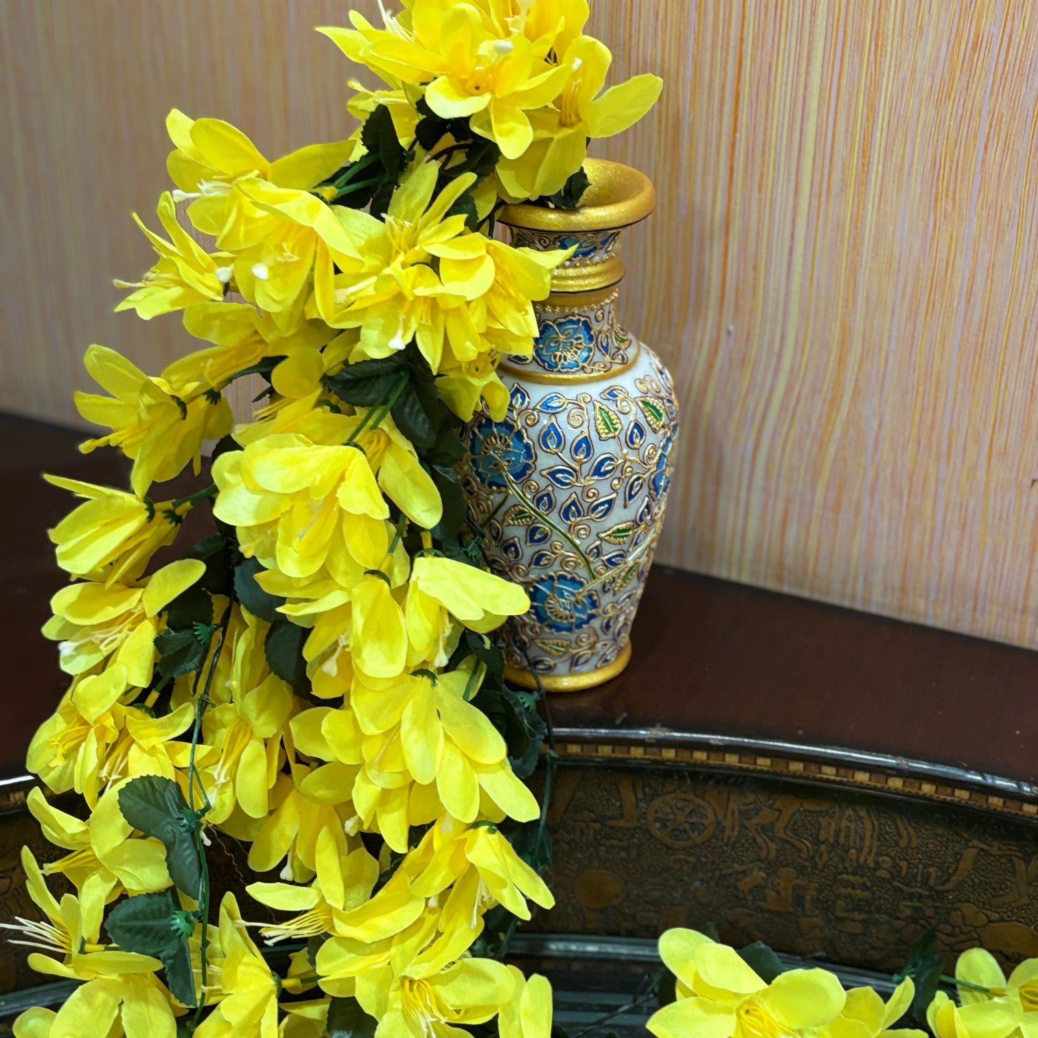 Artificial Hanging Flower for Home Decor | Realistic Hanging Flower | Decorative Wall Hanging Floral Bunch for Diwali Decor ,Balcony , Garden & Living Room Decor - 34 Inch - Apkamart #Color_Yellow