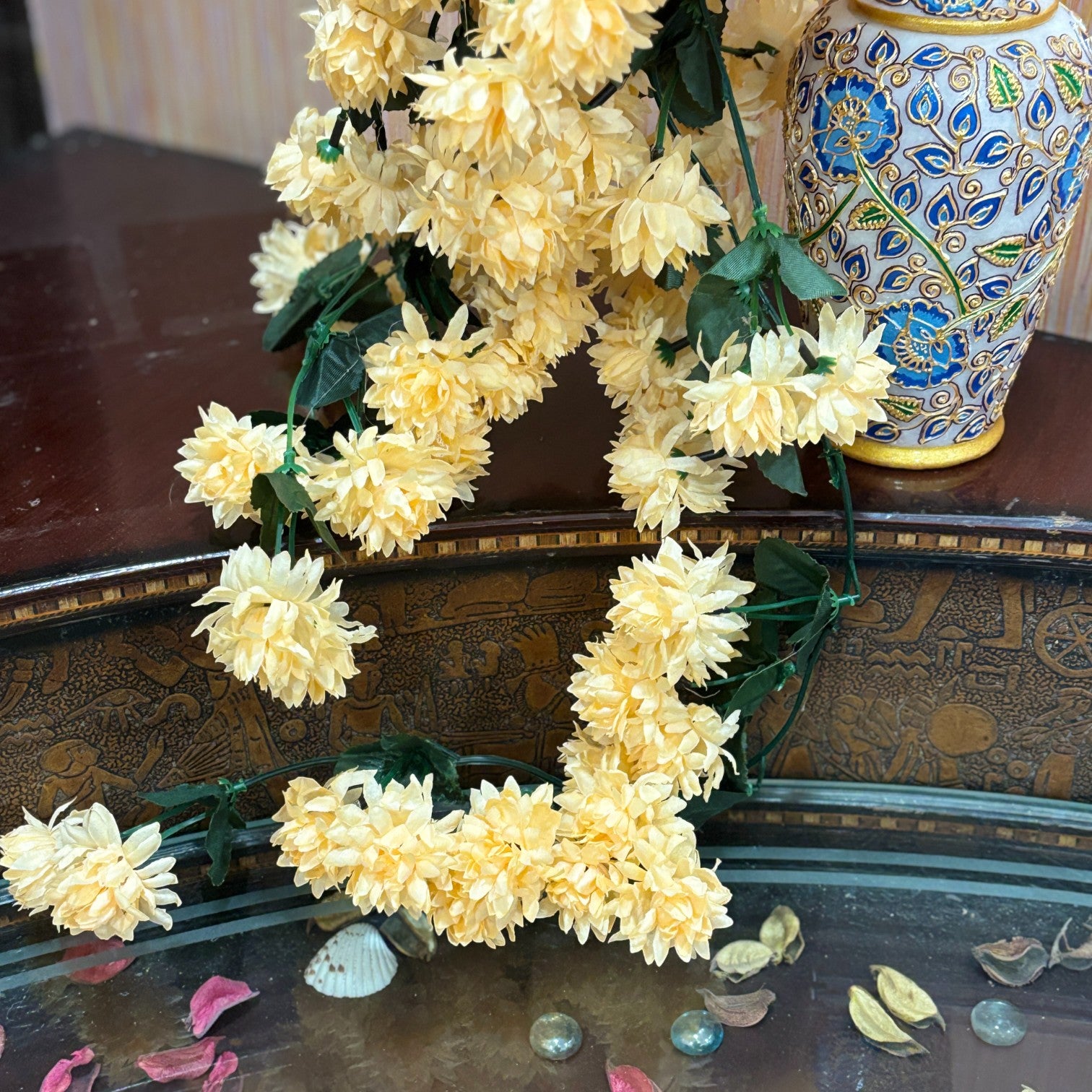 Artificial Hanging Flower for Home Decor | Decorative Wall Hanging | Balcony Garden Indoor Outdoor Decorative Hanging Plant for Living Room Bedroom Office - 37 Inch - Apkamart #Color_Orange