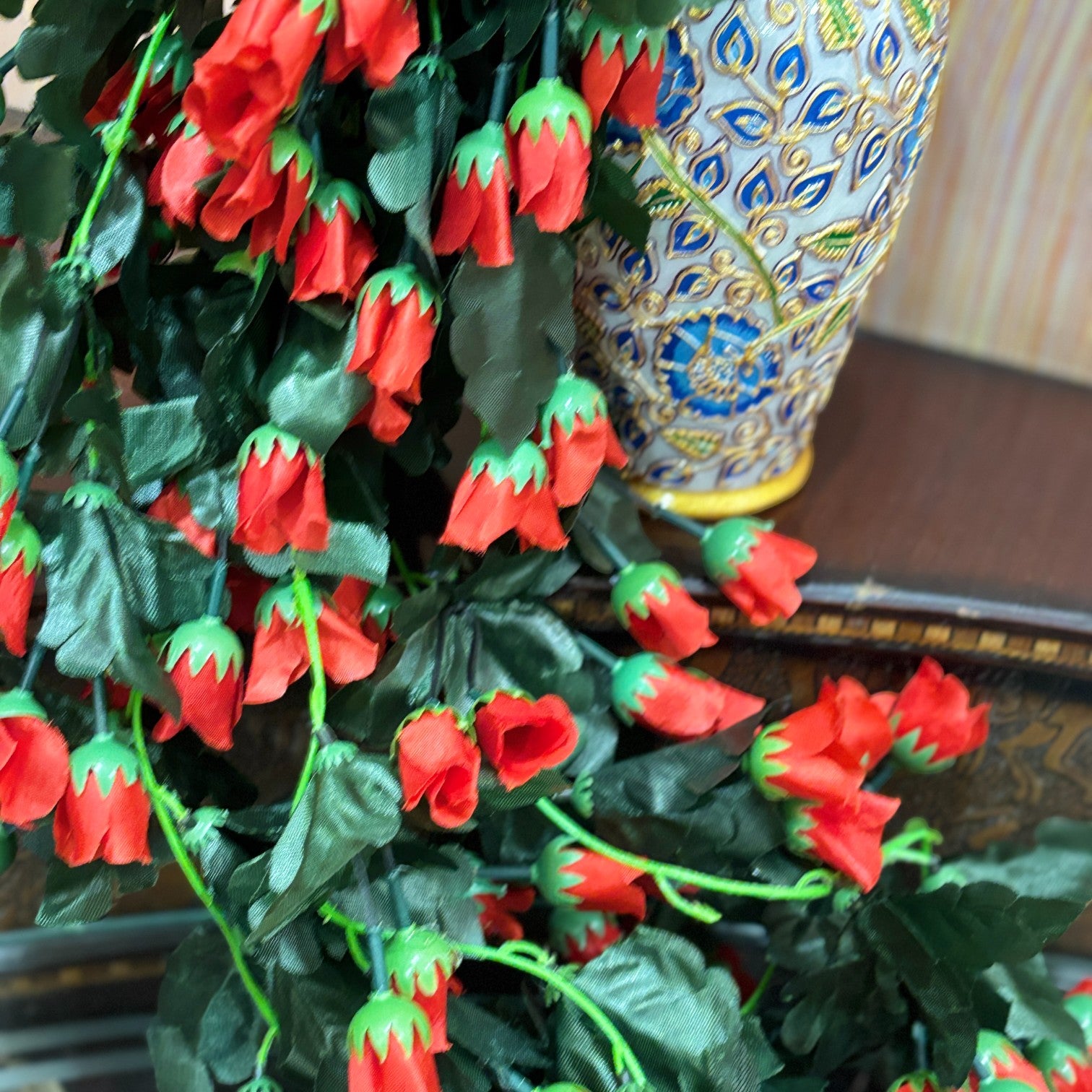 Artificial Hanging Flower for Home Decor | Realistic Hangings for Diwali Decor| Decorative Wall Hanging for Balcony, Garden, Living Room & Office - 31 Inch - Apkamart #Color_Red