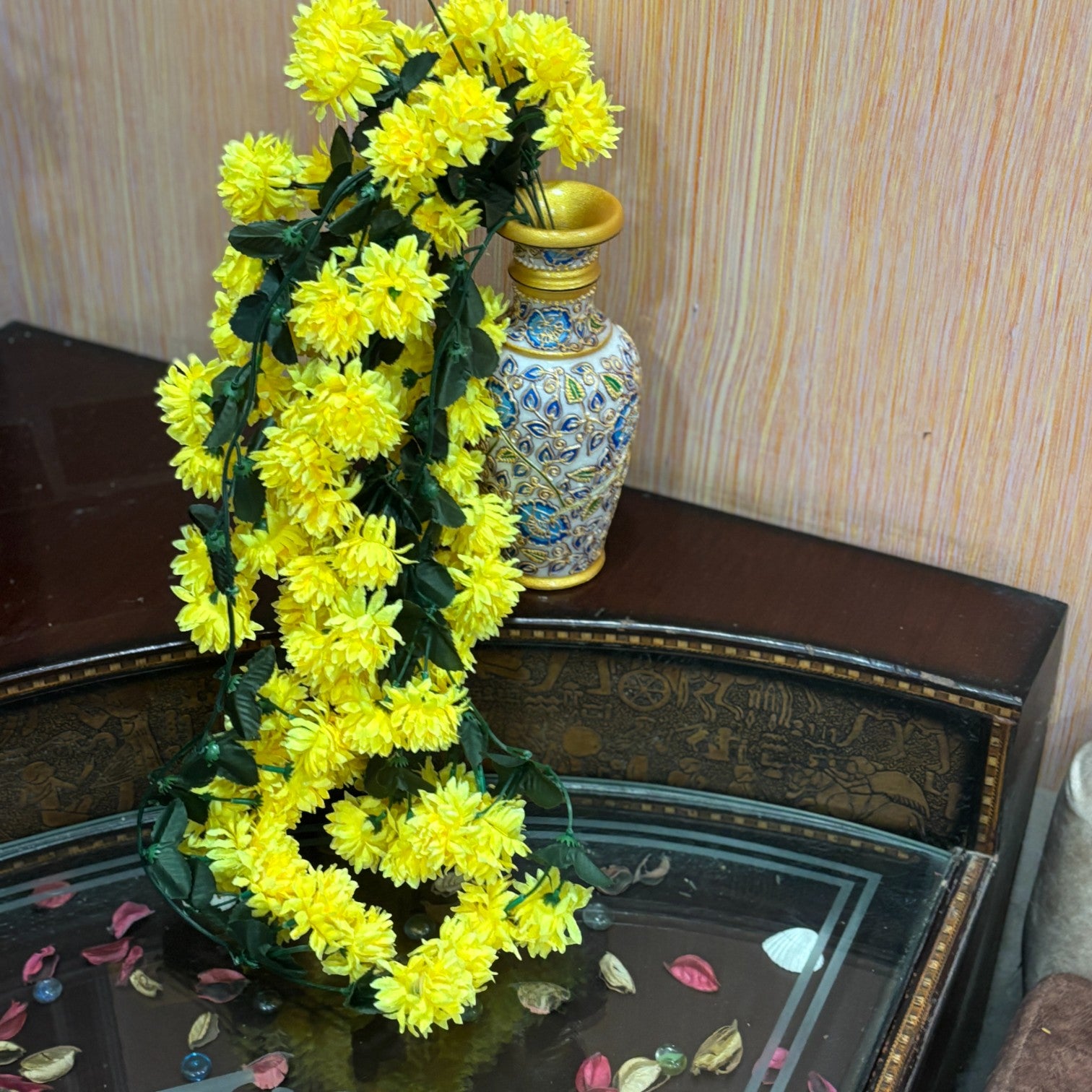 Artificial Hanging Flower for Home Decor | Decorative Wall Hanging | Balcony Garden Indoor Outdoor Decorative Hanging Plant for Living Room Bedroom Office - 37 Inch - Apkamart #Color_Yellow