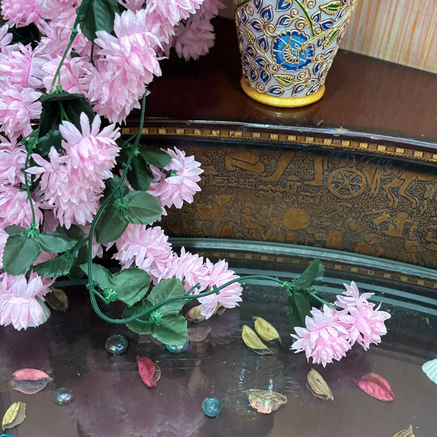 Artificial Hanging Flower for Home Decor | Decorative Wall Hanging | Balcony Garden Indoor Outdoor Decorative Hanging Plant for Living Room Bedroom Office - 37 Inch - Apkamart #Color_Pink