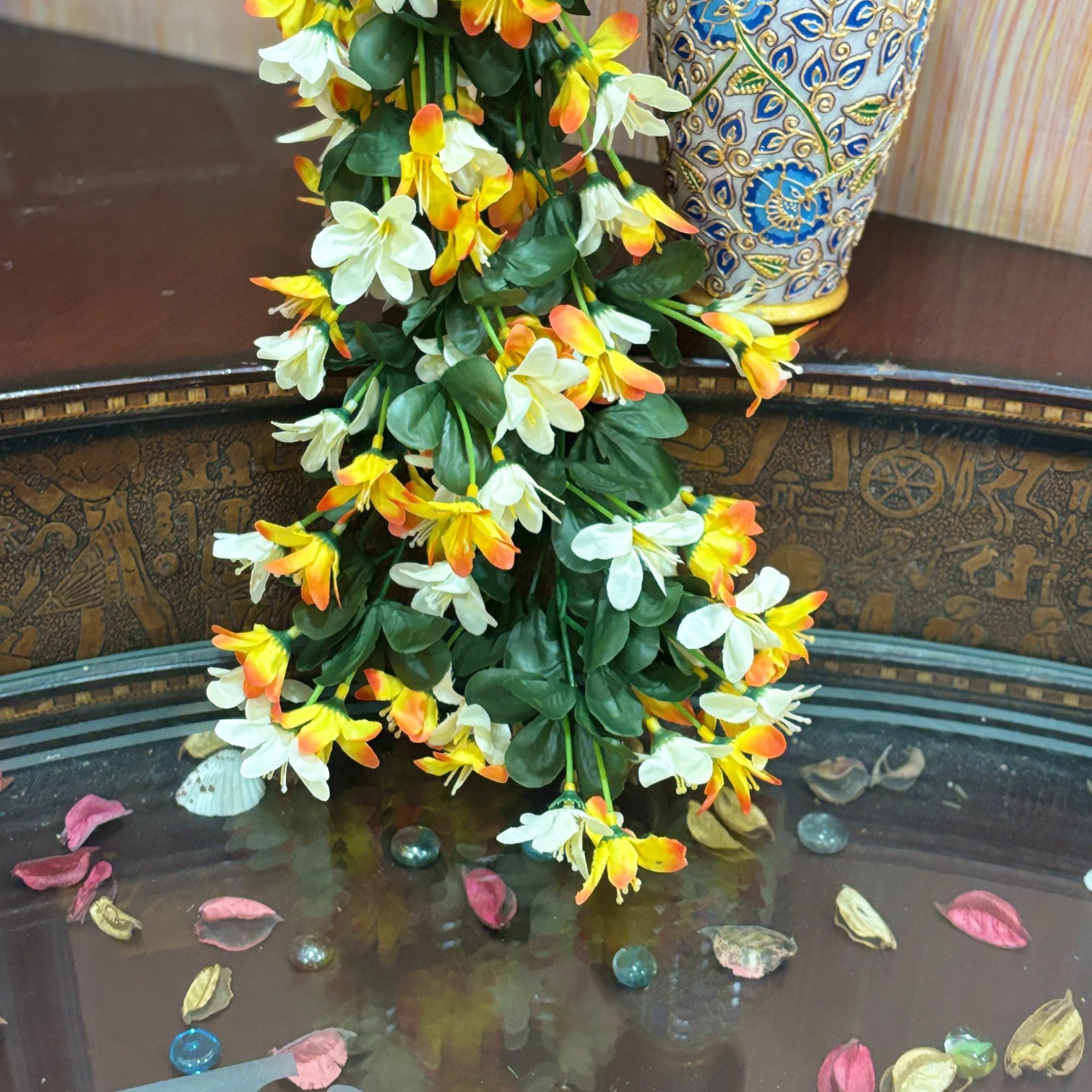 Artificial Hanging Flowers for Decoration | Flower Bunch for Wall, Door, Balcony | Decorative Hanging for Home Décor, Diwali Decoration & Gifting - 27 Inch - Apkamart #Color_Orange