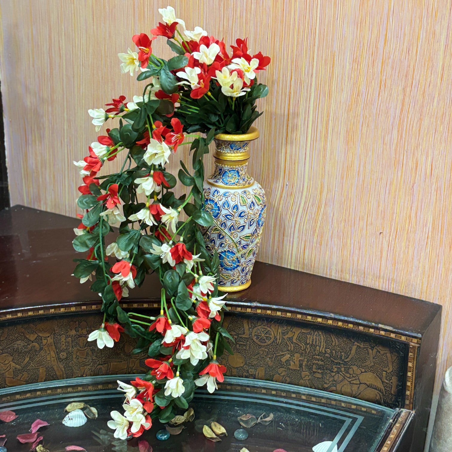 Artificial Hanging Flowers for Decoration | Flower Bunch for Wall, Door, Balcony | Decorative Hanging for Home Décor, Diwali Decoration & Gifting - 27 Inch - Apkamart #Color_Red