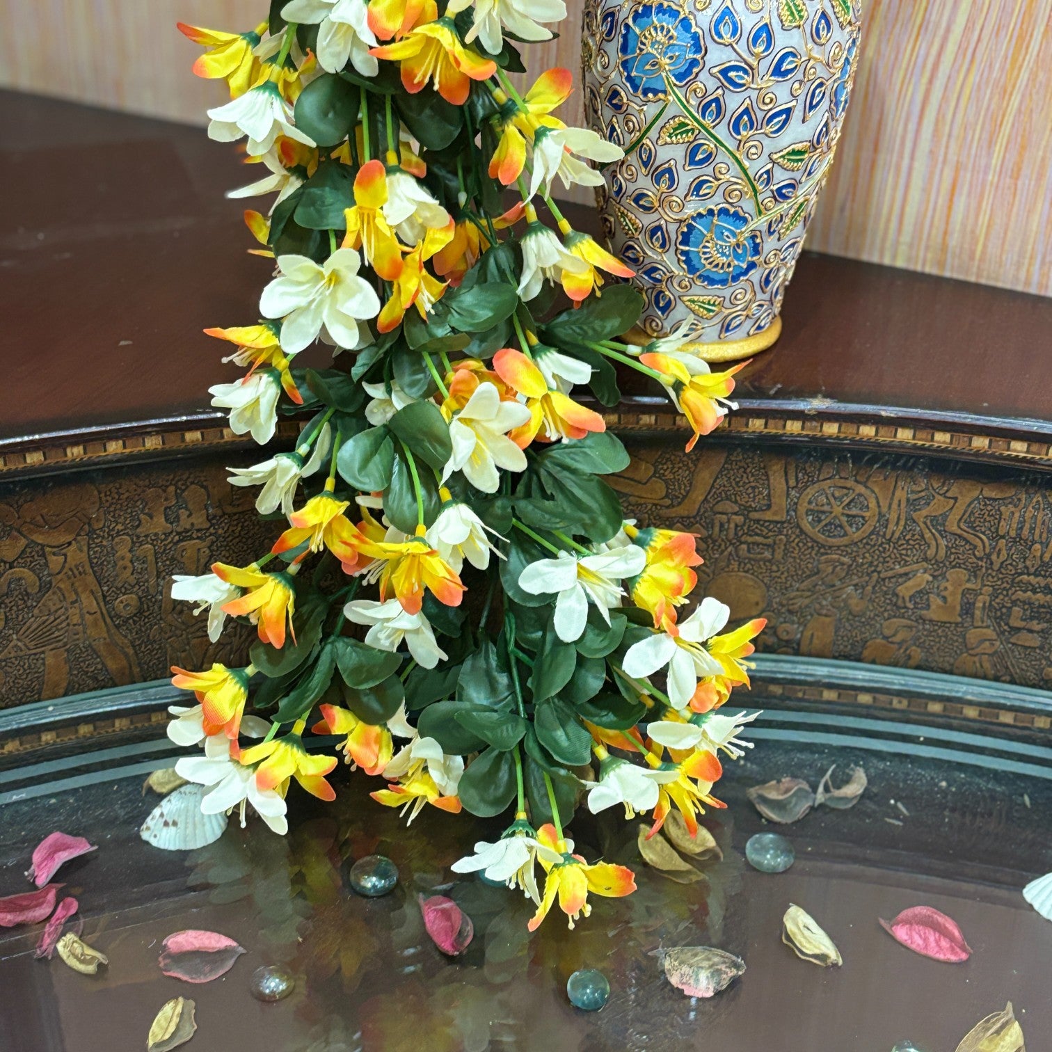 Artificial Hanging Flowers for Decoration | Flower Bunch for Wall, Door, Balcony | Decorative Hanging for Home Décor, Diwali Decoration & Gifting - 27 Inch - Apkamart #Color_Orange