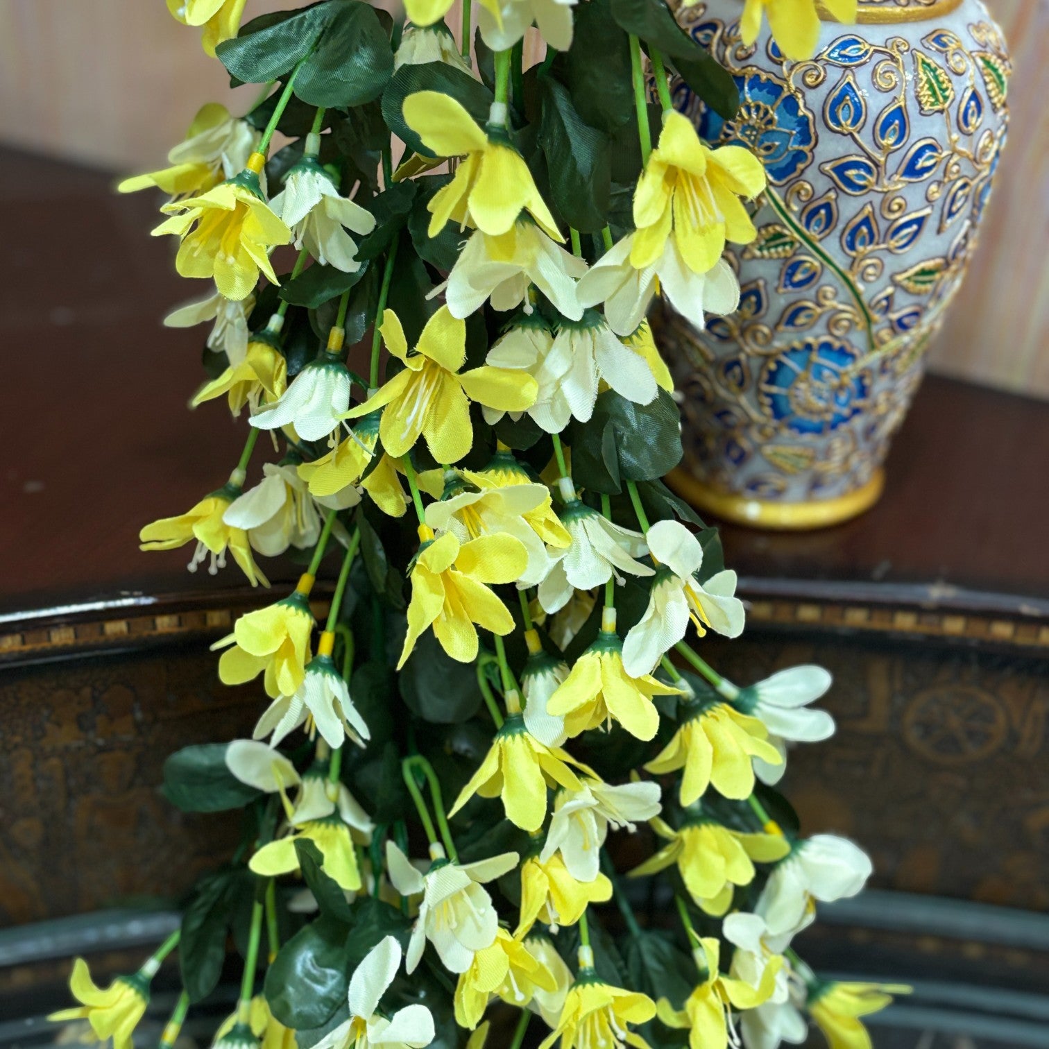 Artificial Hanging Flowers for Decoration | Flower Bunch for Wall, Door, Balcony | Decorative Hanging for Home Décor, Diwali Decoration & Gifting - 27 Inch - Apkamart #Color_Yellow