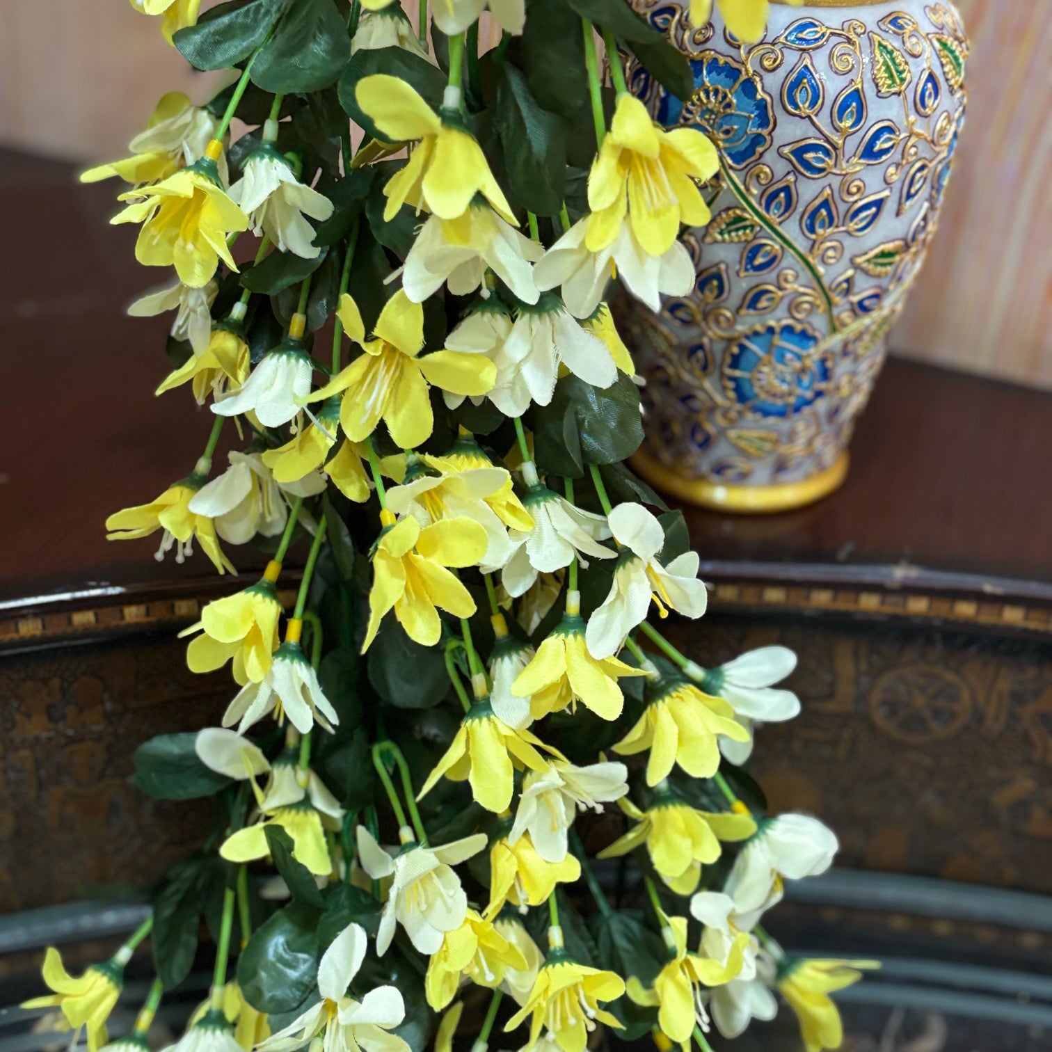 Artificial Hanging Flowers for Decoration | Flower Bunch for Wall, Door, Balcony | Decorative Hanging for Home Décor, Diwali Decoration & Gifting - 27 Inch - Apkamart #Color_Yellow