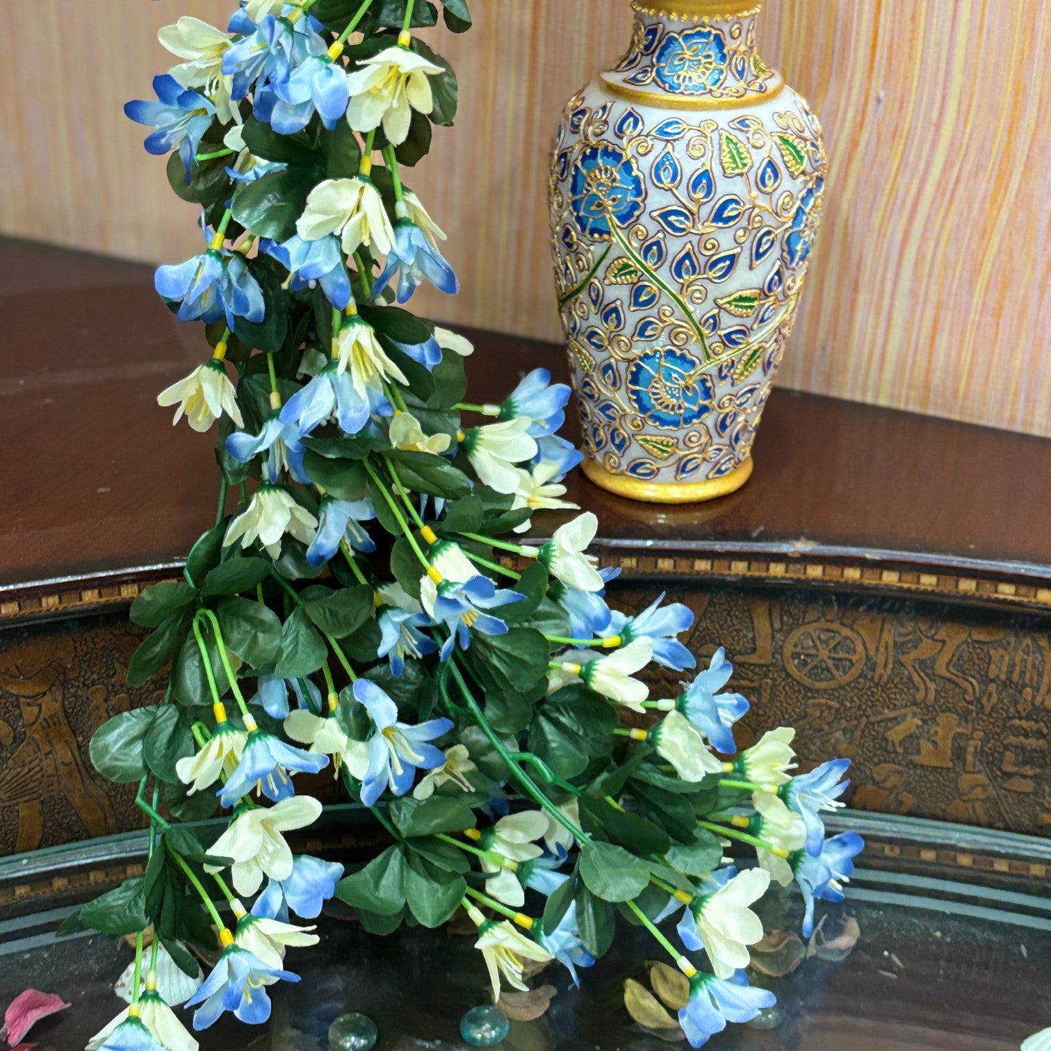 Artificial Hanging Flowers for Decoration | Flower Bunch for Wall, Door, Balcony | Decorative Hanging for Home Décor, Diwali Decoration & Gifting - 27 Inch - Apkamart #Color_Blue