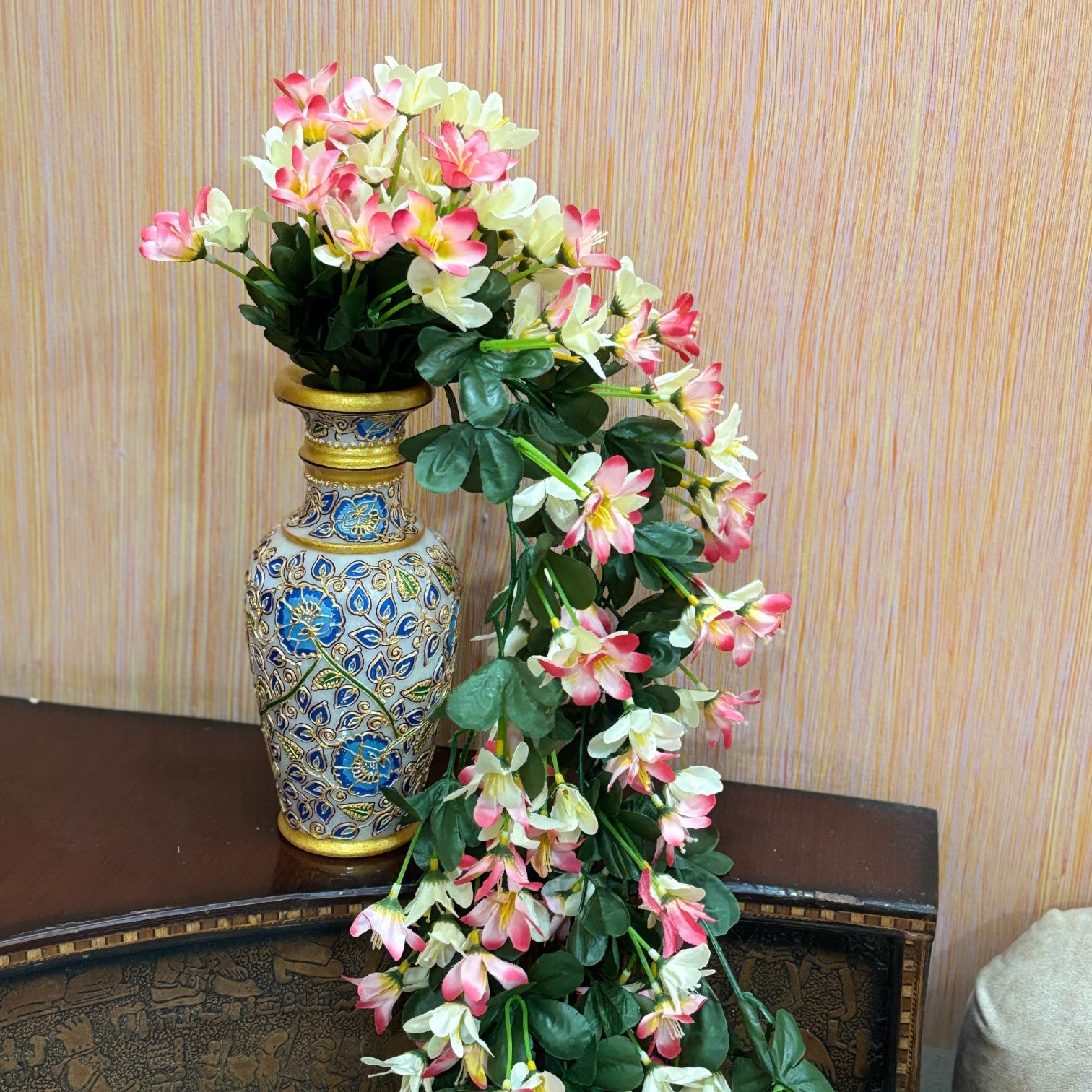 Artificial Hanging Flowers for Decoration | Flower Bunch for Wall, Door, Balcony | Decorative Hanging for Home Décor, Diwali Decoration & Gifting - 27 Inch - Apkamart #Color_Pink