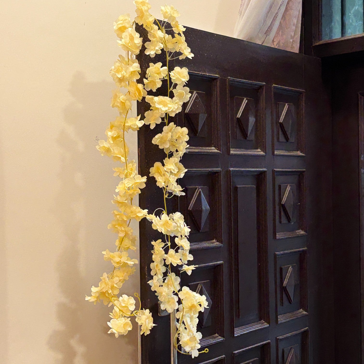 Artificial Hanging Flowers for Wall & Balcony | Faux Decorative Flower Bunch with Vine & Leaf | Perfect for Home Decor, Festive Styling & Housewarming Gifts - 68 Inch - Apkamart #Color_Cream