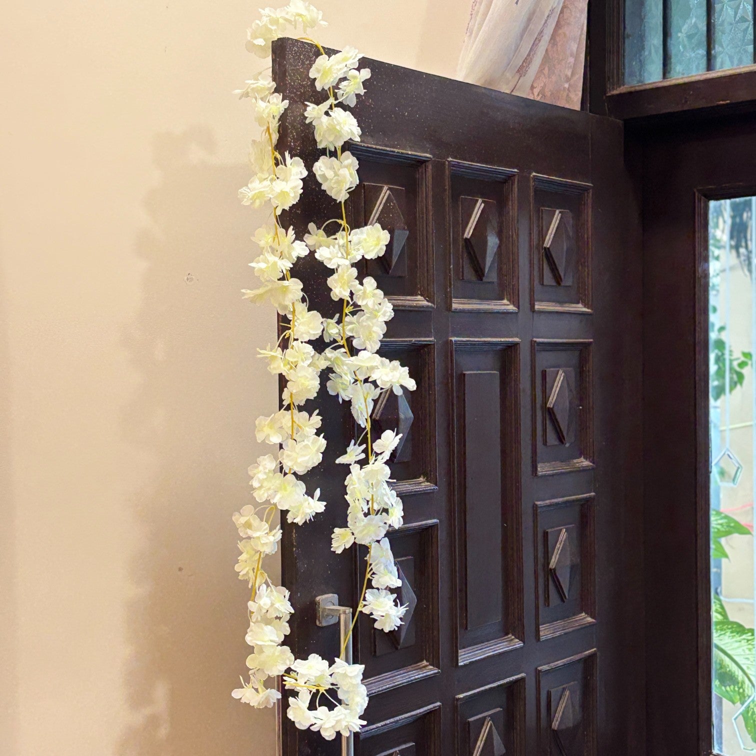 Decorative Hanging Flower Bunch | Faux Artificial Flowers with Vine & Leaf for Balcony, Wall & Office | Long-Lasting Flowers for Diwali & Festive Decoration - 68 Inch - Apkamart #Color_White