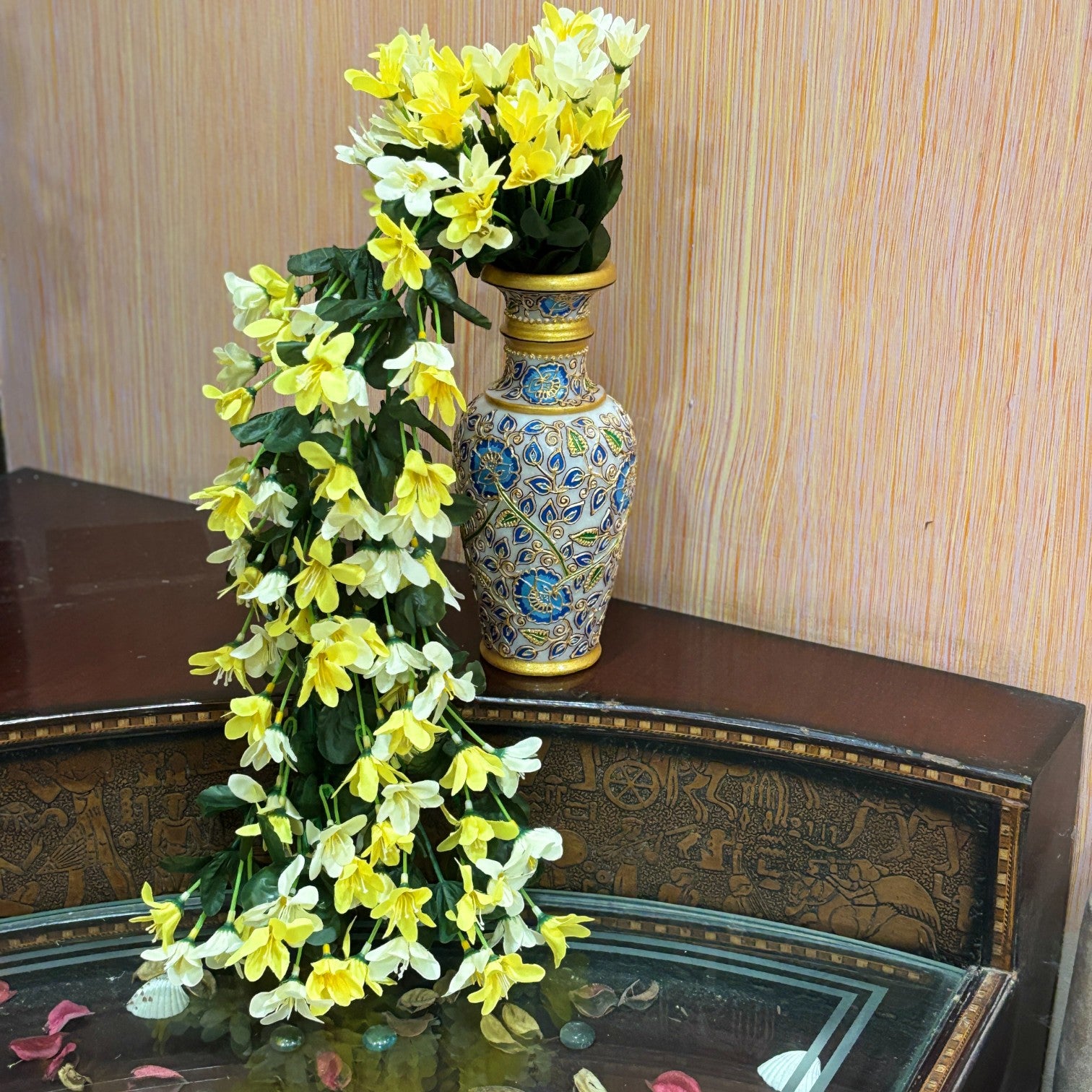 Artificial Hanging Flowers for Decoration | Flower Bunch for Wall, Door, Balcony | Decorative Hanging for Home Décor, Diwali Decoration & Gifting - 27 Inch - Apkamart #Color_Yellow