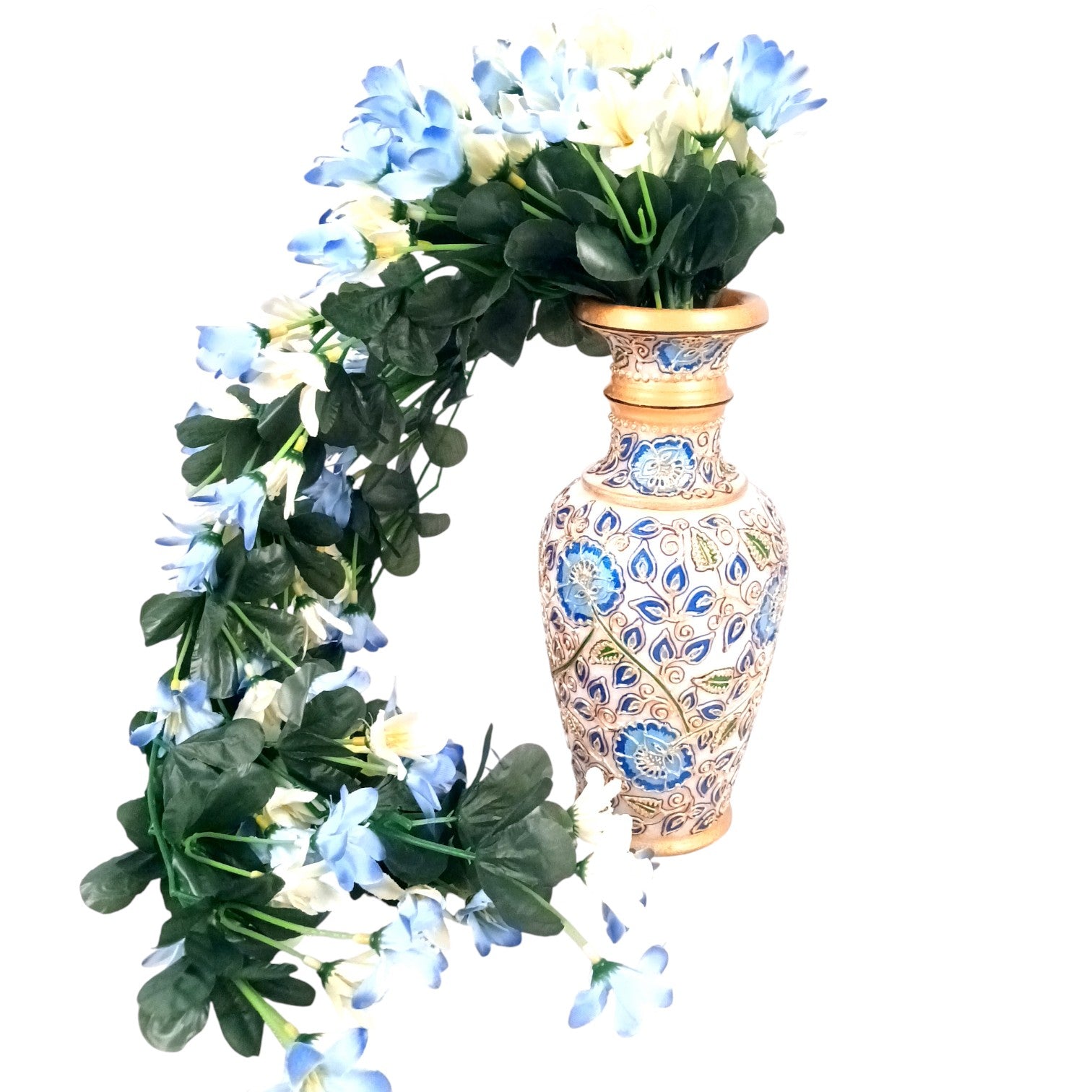 Artificial Hanging Flower for Home Decor | Realistic Hanging Flower | Decorative Wall Hanging Floral Bunch for Diwali Decor ,Balcony , Garden & Living Room Decor - 34 Inch - Apkamart #Color_Blue