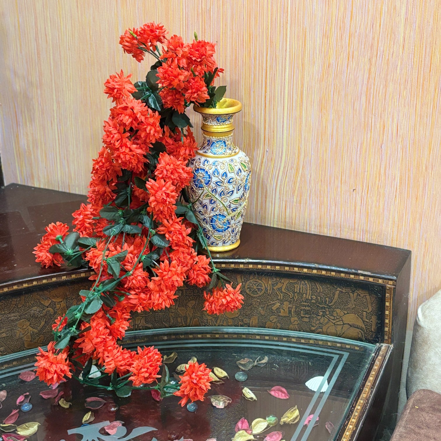 Artificial Hanging Flower for Home Decor | Decorative Wall Hanging | Balcony Garden Indoor Outdoor Decorative Hanging Plant for Living Room Bedroom Office - 37 Inch - Apkamart #Color_Red