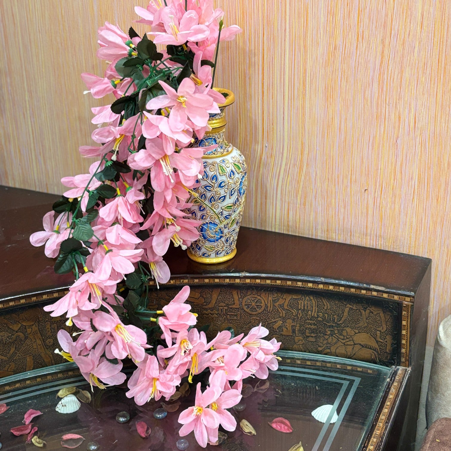 Artificial Hanging Flower for Home Decor | Realistic Hanging Flower | Decorative Wall Hanging Floral Bunch for Diwali Decor ,Balcony , Garden & Living Room Decor - 34 Inch - Apkamart #Color_Pink
