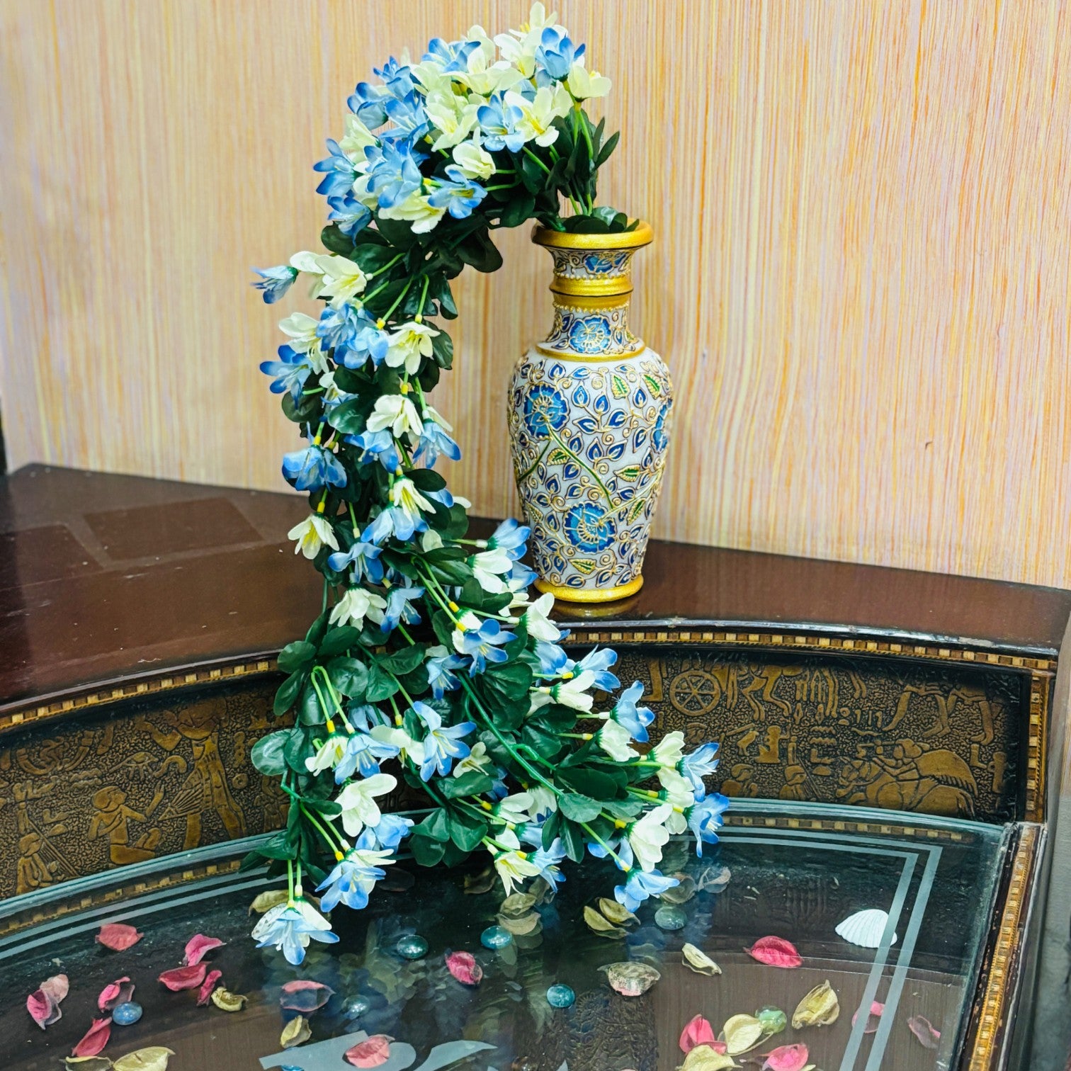 Artificial Hanging Flowers for Decoration | Flower Bunch for Wall, Door, Balcony | Decorative Hanging for Home Décor, Diwali Decoration & Gifting - 27 Inch - Apkamart #Color_Blue