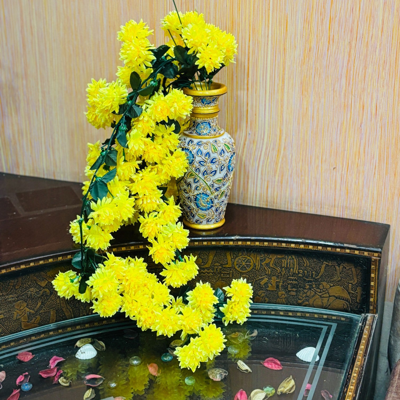 Artificial Hanging Flower for Home Decor | Decorative Wall Hanging | Balcony Garden Indoor Outdoor Decorative Hanging Plant for Living Room Bedroom Office - 37 Inch - Apkamart #Color_Yellow