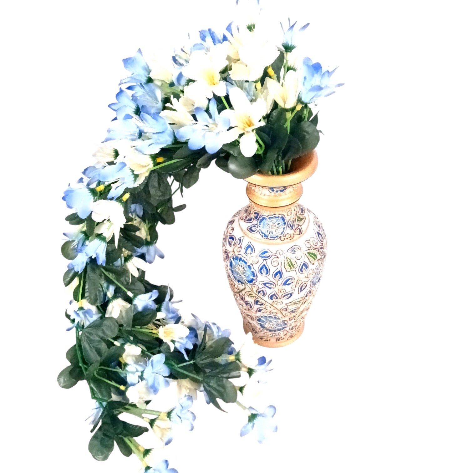 Artificial Hanging Flower for Home Decor | Realistic Hanging Flower | Decorative Wall Hanging Floral Bunch for Diwali Decor ,Balcony , Garden & Living Room Decor - 34 Inch - Apkamart #Color_Blue