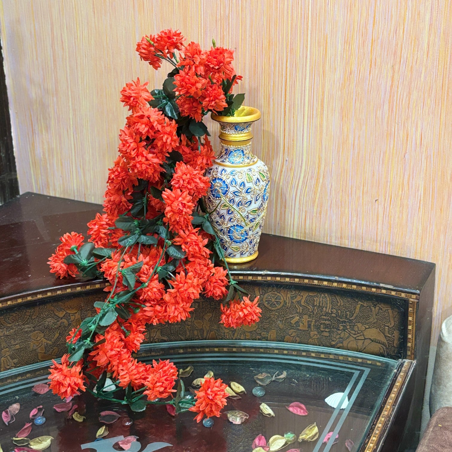 Artificial Hanging Flower for Home Decor | Decorative Wall Hanging | Balcony Garden Indoor Outdoor Decorative Hanging Plant for Living Room Bedroom Office - 37 Inch - Apkamart #Color_Red