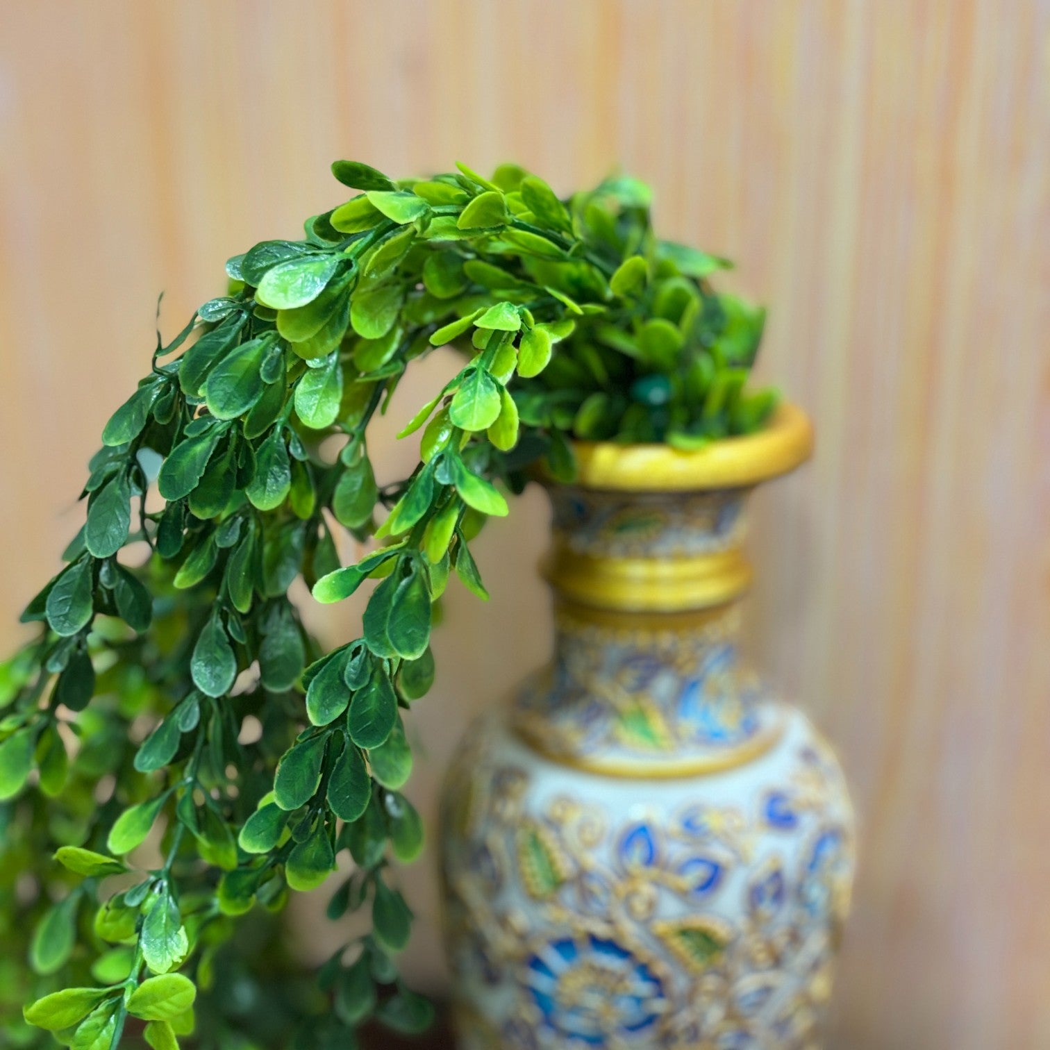 Artificial Hanging Vine | Green & Yellow Faux Leaf Garland Green Plant Bush for Creeper Decoration | Decorative Vine for Door, Temple, Diwali Decor & Home Decoration - 33 Inch - Apkamart #Style_Design 1