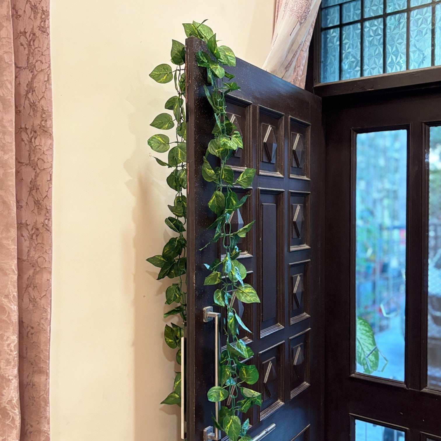 Artificial Leaf Hanging Bail | Decorative Hanging Plant for Home, Balcony, Temple, Door Bandhanwar & Party Decor | Reusable Faux Leaf Garland for Indoor Outdoor Decoration - 87 Inch - Apkamart #Style_Design 3