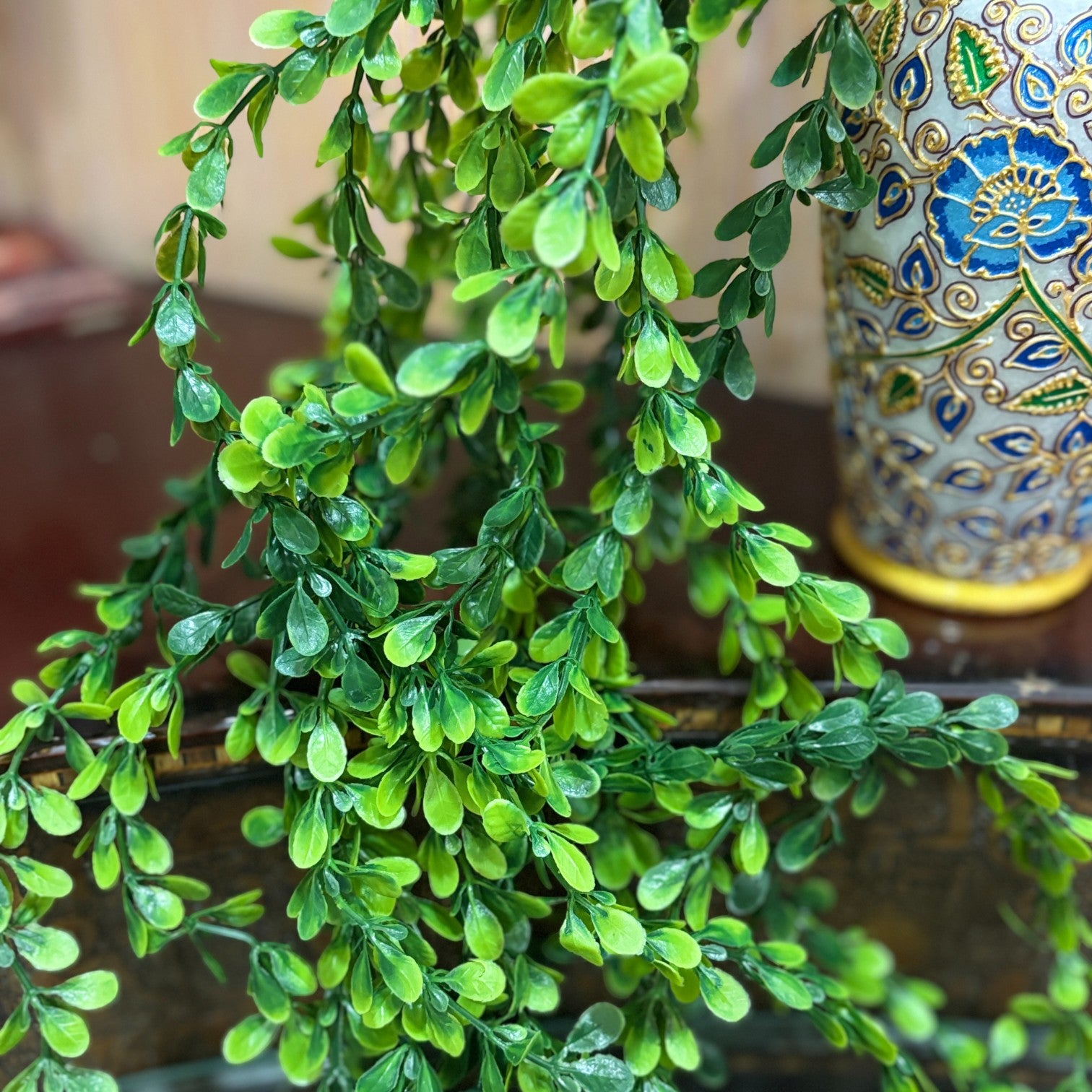 Artificial Hanging Vine | Green & Yellow Faux Leaf Garland Green Plant Bush for Creeper Decoration | Decorative Vine for Door, Temple, Diwali Decor & Home Decoration - 33 Inch - Apkamart #Style_Design 1