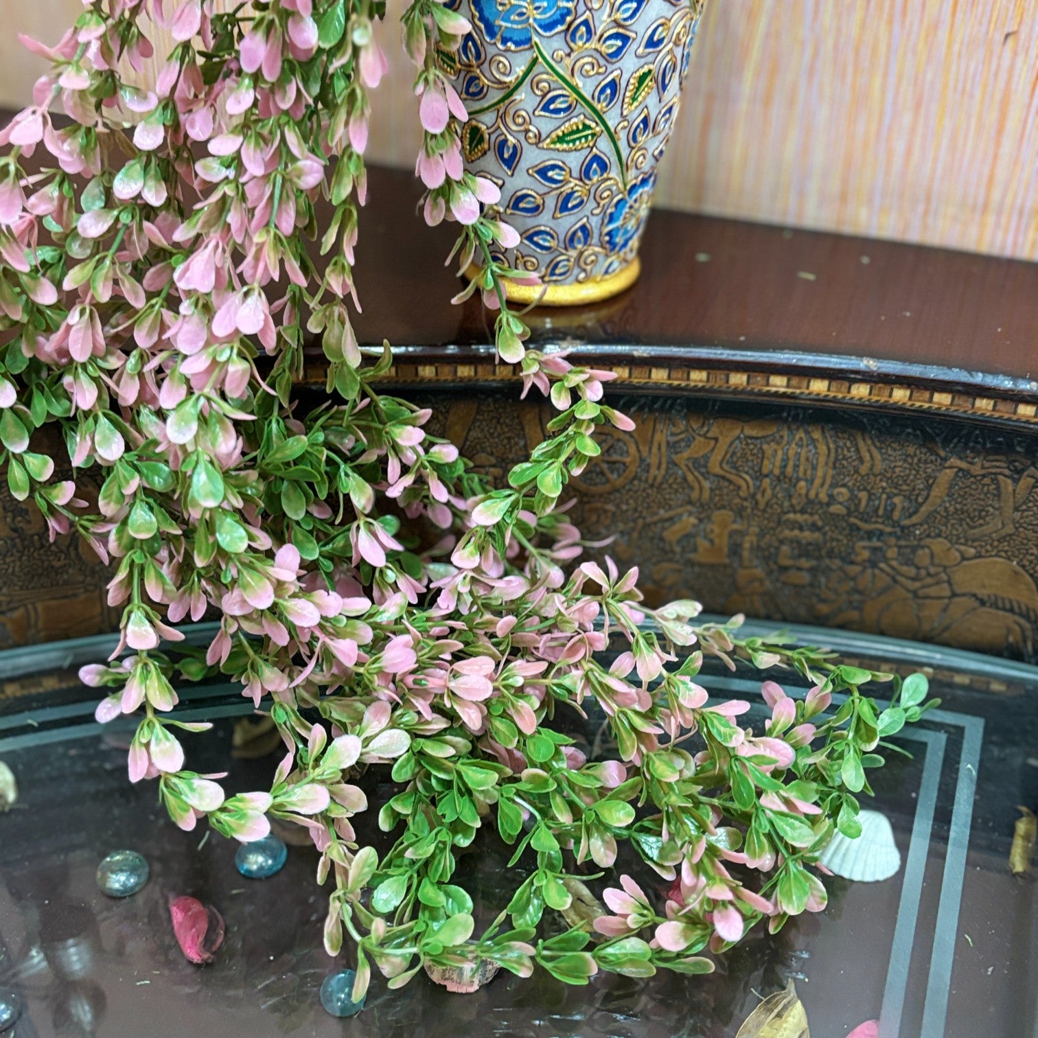 Artificial Hanging Vine | Green & Yellow Faux Leaf Garland Green Plant Bush for Creeper Decoration | Decorative Vine for Door, Temple, Diwali Decor & Home Decoration - 33 Inch - Apkamart #Style_Design 2