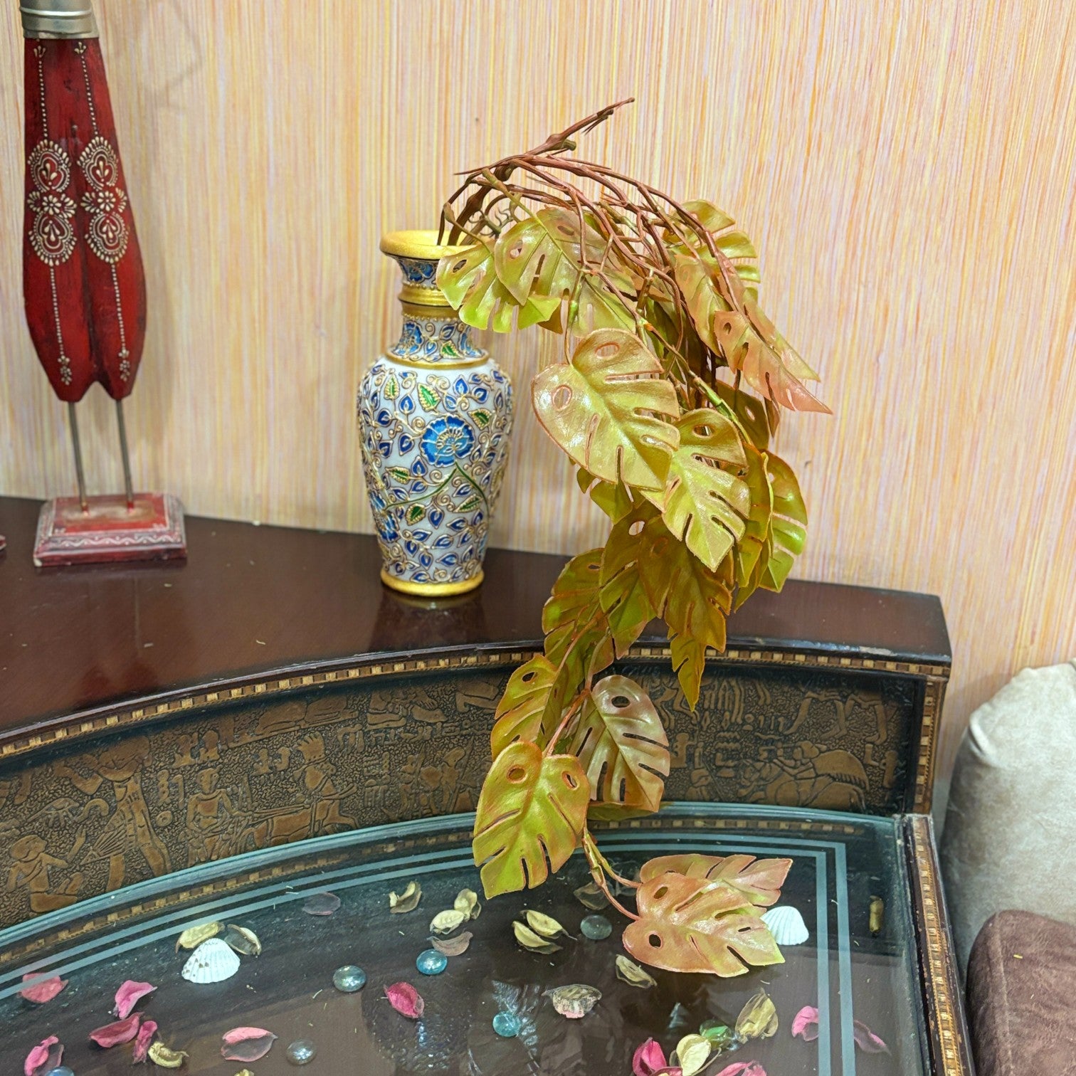 Artificial Hanging Leaf Bunch | Faux Leaf Garland Plant Bush for Creeper Decoration | Decorative Hanging Vine for Door, Balcony, Temple & Diwali Decor - 35 Inch - Apkamart #Style_Design 1