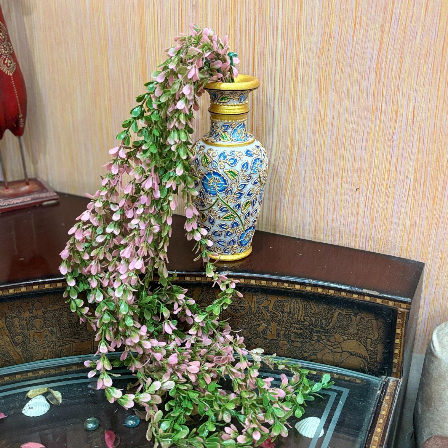 Artificial Hanging Vine | Green & Yellow Faux Leaf Garland Green Plant Bush for Creeper Decoration | Decorative Vine for Door, Temple, Diwali Decor & Home Decoration - 33 Inch - Apkamart #Style_Design 2