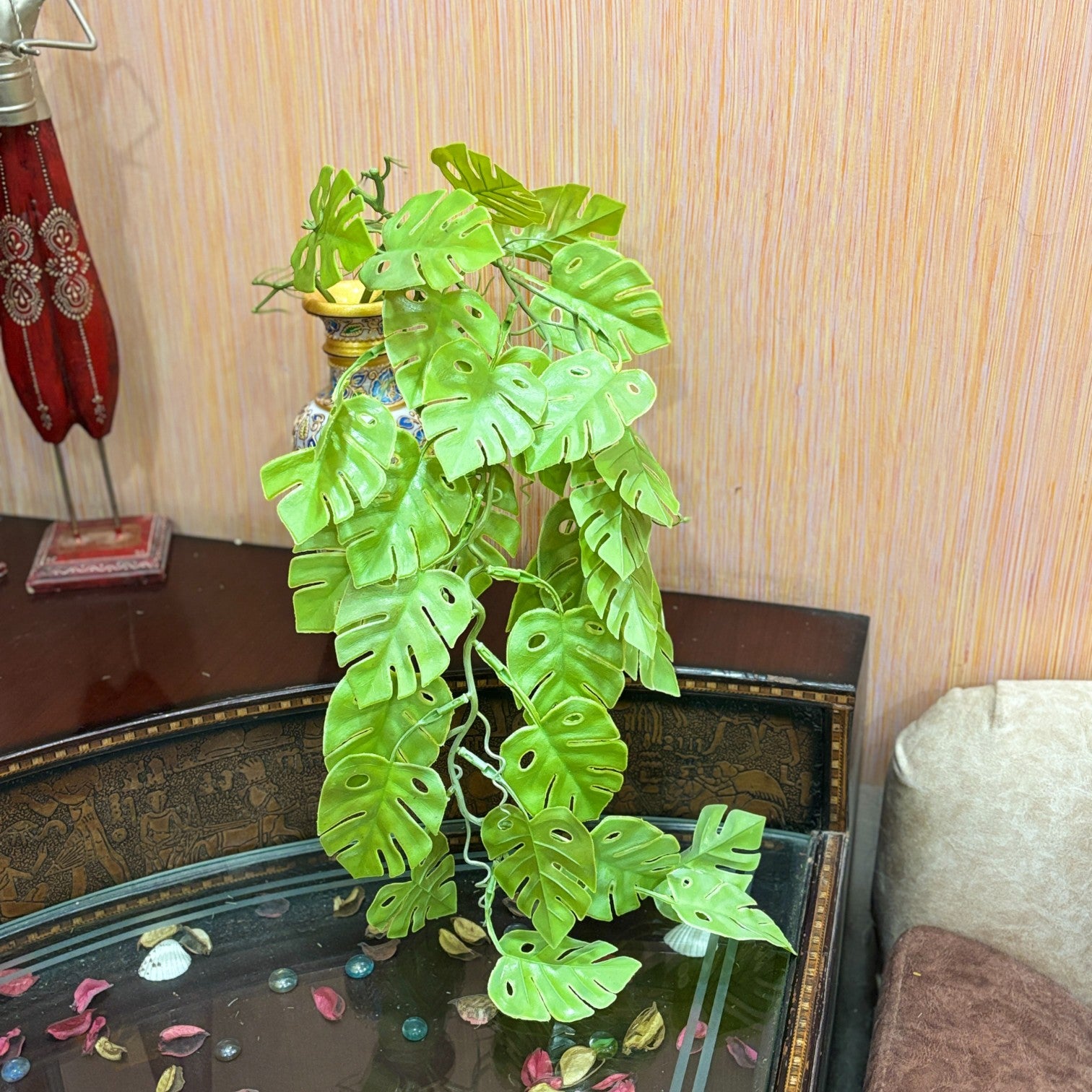 Artificial Hanging Leaf Bunch | Faux Leaf Garland Plant Bush for Creeper Decoration | Decorative Hanging Vine for Door, Balcony, Temple & Diwali Decor - 35 Inch - Apkamart #Style_Design 3