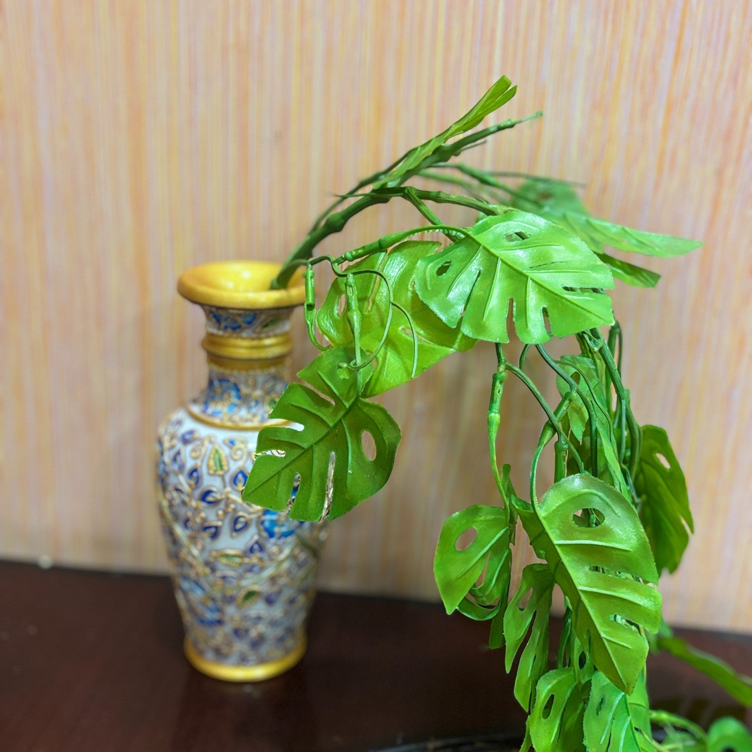 Artificial Hanging Leaf Bunch | Faux Leaf Garland Plant Bush for Creeper Decoration | Decorative Hanging Vine for Door, Balcony, Temple & Diwali Decor - 35 Inch - Apkamart #Style_Design 2