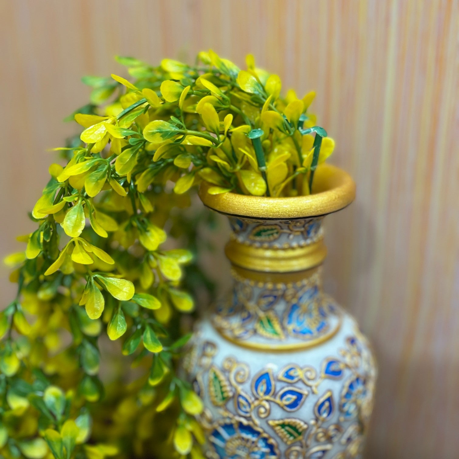 Artificial Hanging Vine | Green & Yellow Faux Leaf Garland Green Plant Bush for Creeper Decoration | Decorative Vine for Door, Temple, Diwali Decor & Home Decoration - 33 Inch - Apkamart #Style_Design 3