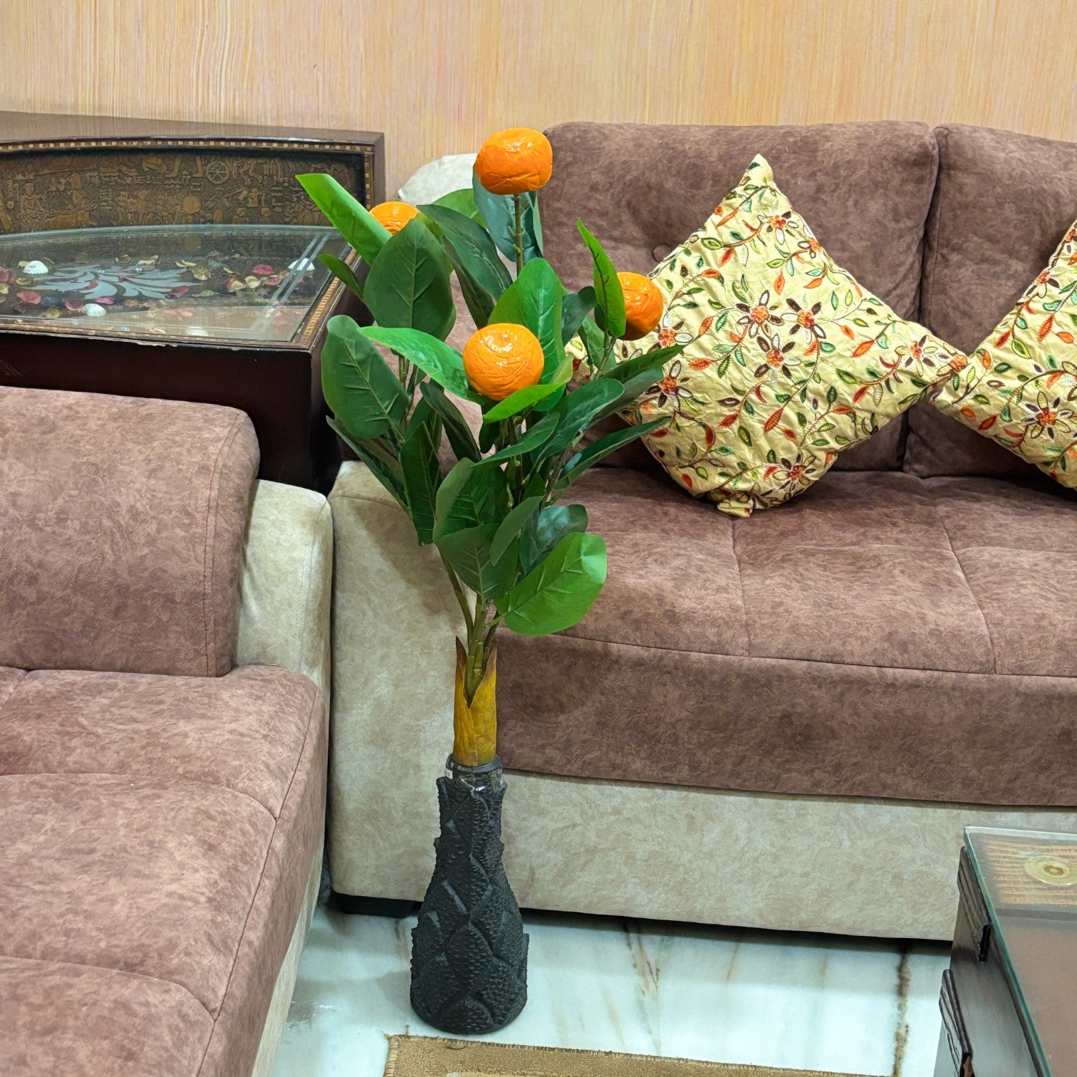 Artificial Leaf Tree | Faux Leaf Vine Plant for Home & Office | Decorative Indoor Potted Green Plant for Living Room Balcony Tabletop Diwali Decor Gifting - 36 Inch