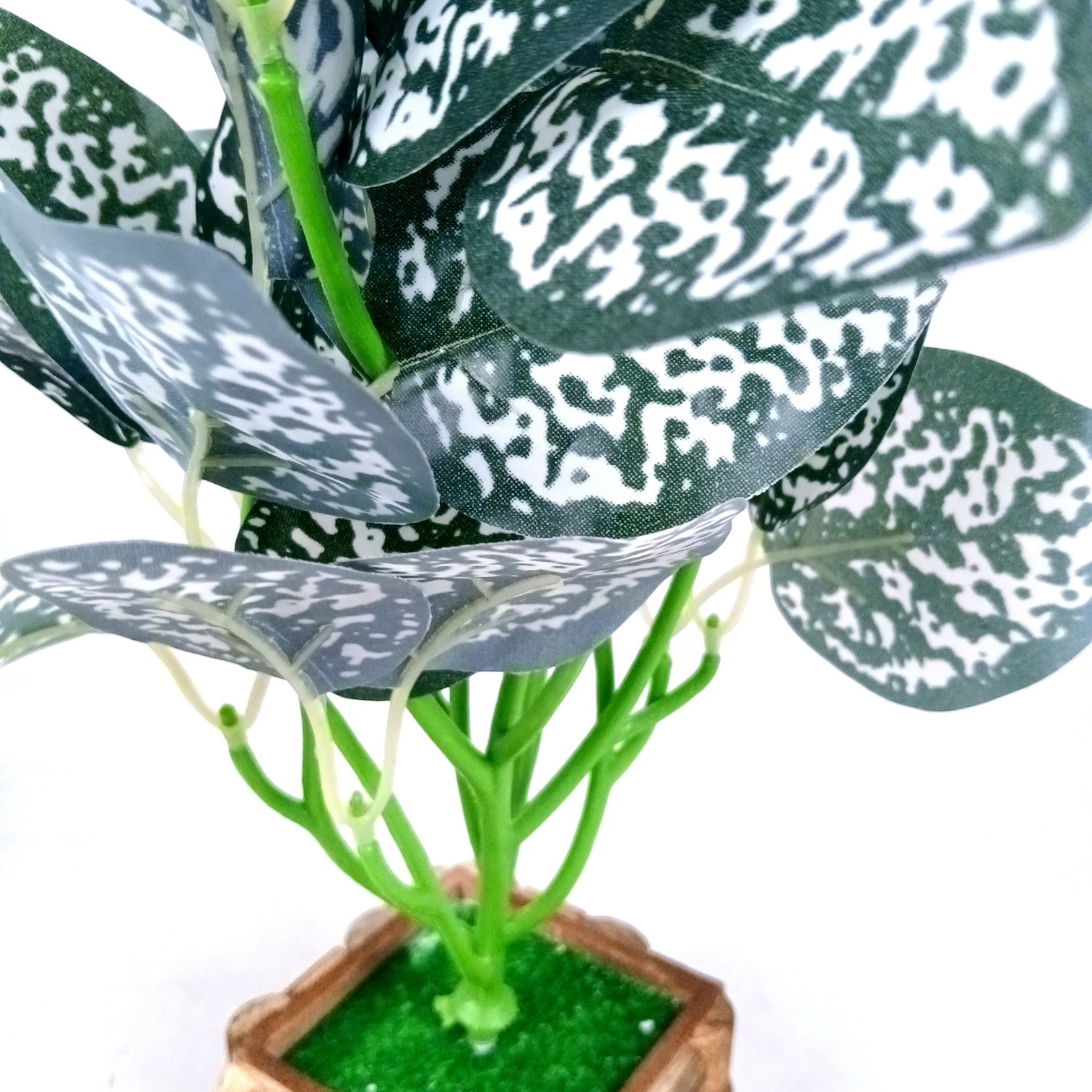 Artificial Leaf Bunch with Wooden Pot | Faux Vine Plant for Home Decor | Decorative Tabletop Indoor Plant for Living Room, Balcony, Office, Festive Decor & Gifting - 13 Inch - Apkamart #Style_Design 2