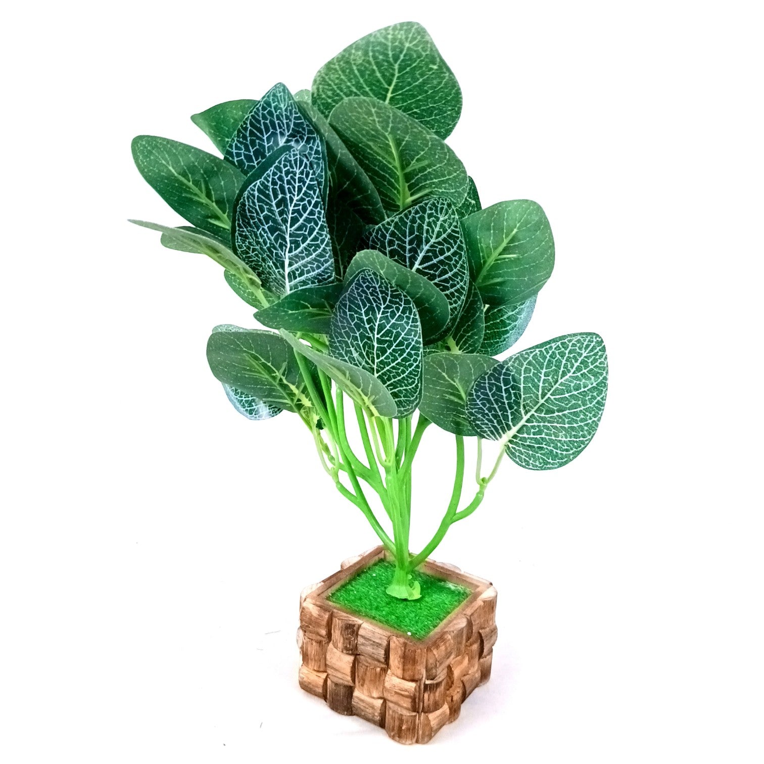 Artificial Leaf Bunch with Wooden Pot | Faux Vine Plant for Home Decor | Decorative Tabletop Indoor Plant for Living Room, Balcony, Office, Festive Decor & Gifting - 13 Inch - Apkamart #Style_Design 1