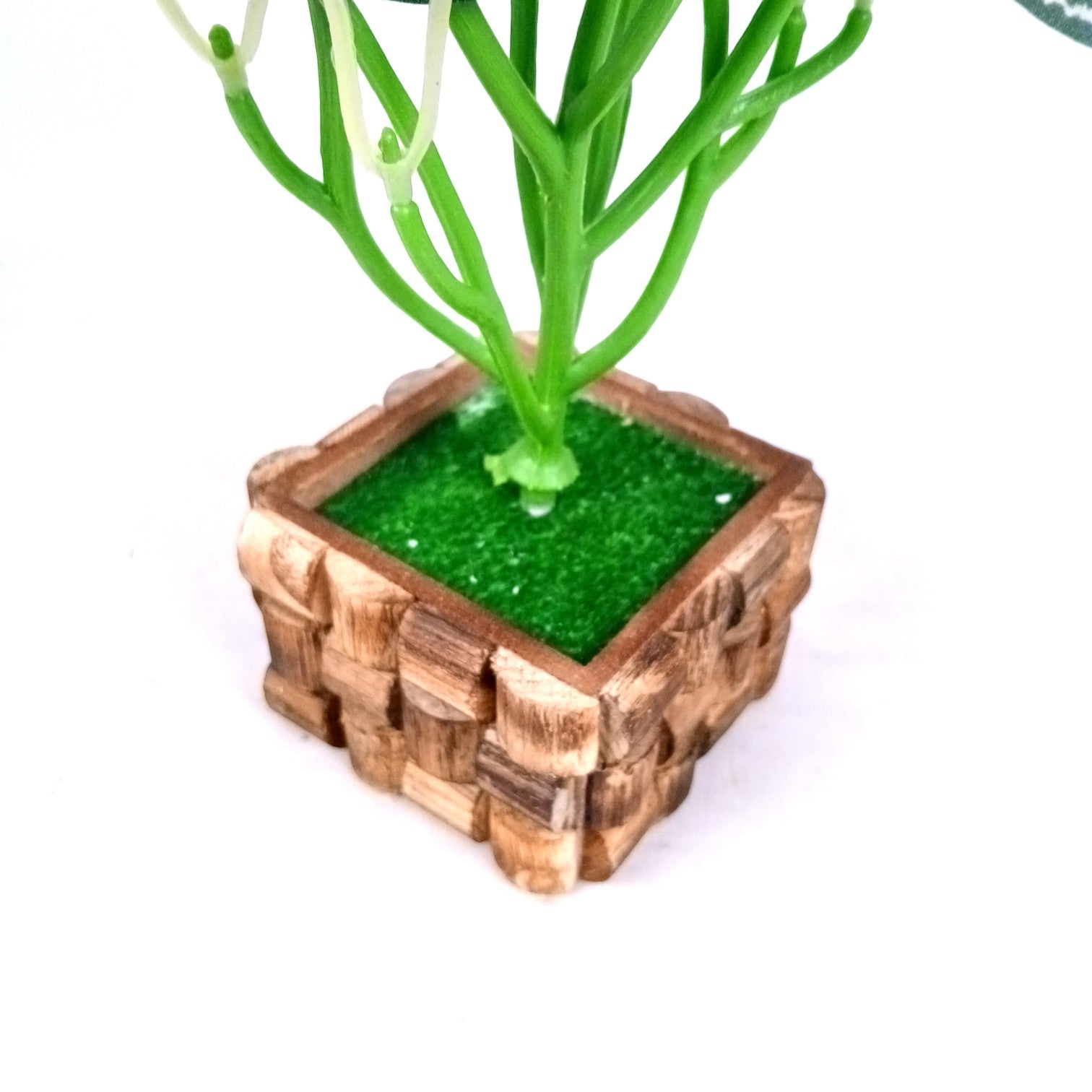 Artificial Leaf Bunch with Wooden Pot | Faux Vine Plant for Home Decor | Decorative Tabletop Indoor Plant for Living Room, Balcony, Office, Festive Decor & Gifting - 13 Inch - Apkamart #Style_Design 2