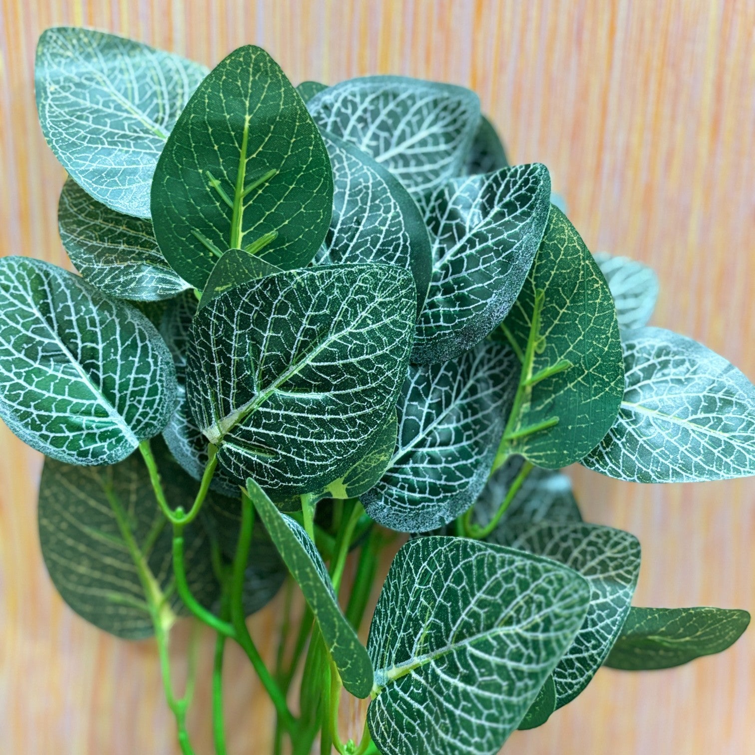 Artificial Leaf Bunch with Wooden Pot | Faux Vine Plant for Home Decor | Decorative Tabletop Indoor Plant for Living Room, Balcony, Office, Festive Decor & Gifting - 13 Inch - Apkamart #Style_Design 1