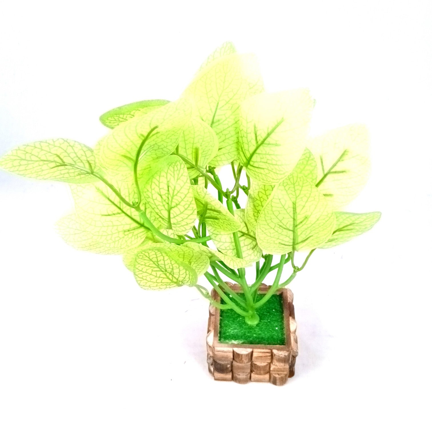 Artificial Leaf Bunch with Wooden Pot | Faux Potted Plant for Home Decor | Decorative Indoor & Outdoor Tabletop Plant for Living Room, Balcony, Office & Bedroom - 13 Inch - Apkamart #Style_Design 1