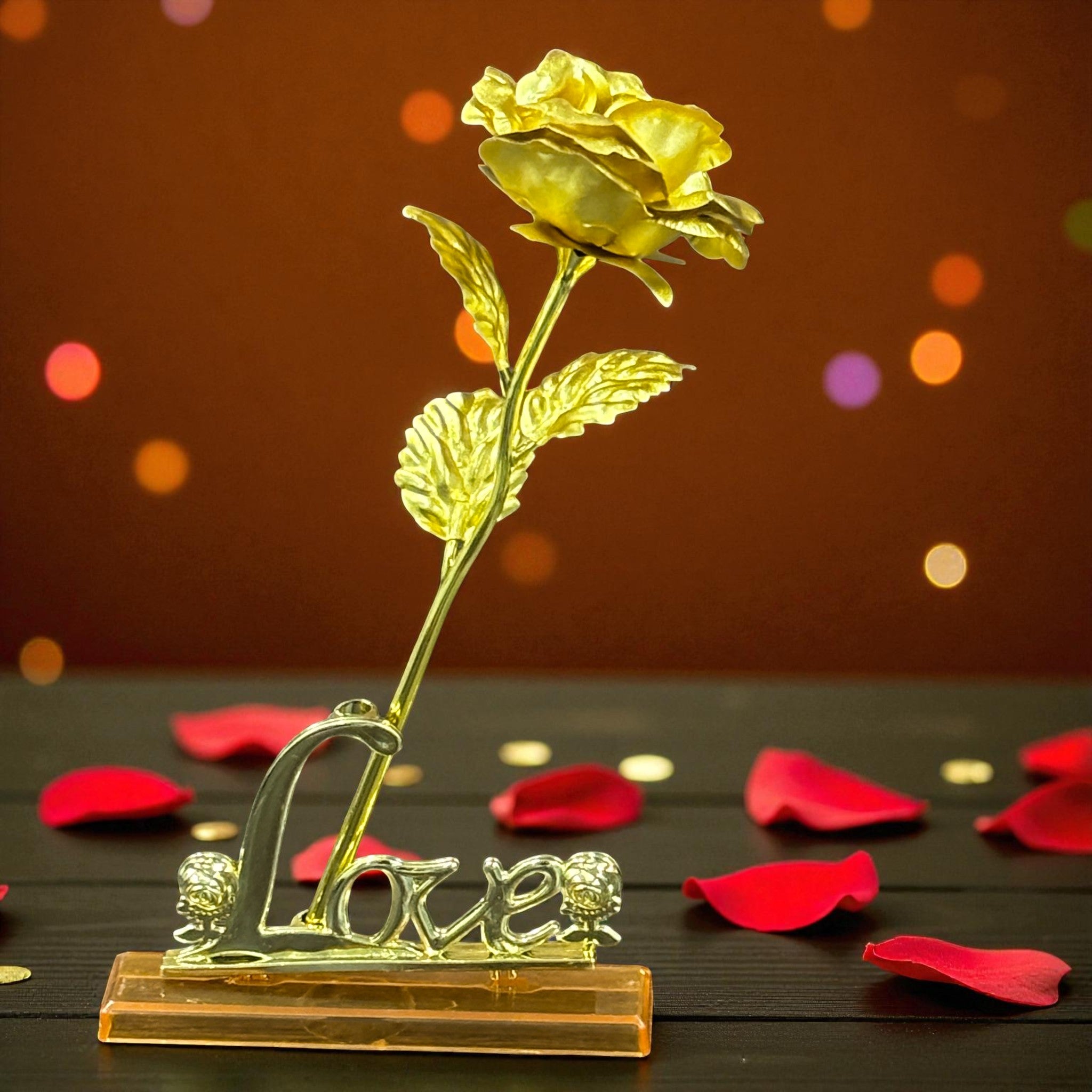 Artificial Golden Rose Flower | Valentine Gift for Girlfriend, Wife & Loved Ones | Decorative Golden Metal Rose for Anniversary, Birthday & Romantic Gift - 10 Inch - Apkamart