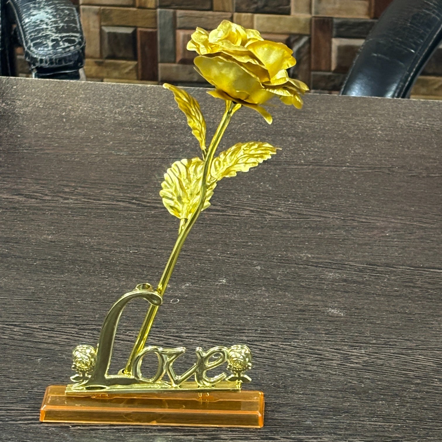 Artificial Golden Rose Flower | Valentine Gift for Girlfriend, Wife & Loved Ones | Decorative Golden Metal Rose for Anniversary, Birthday & Romantic Gift - 10 Inch - Apkamart