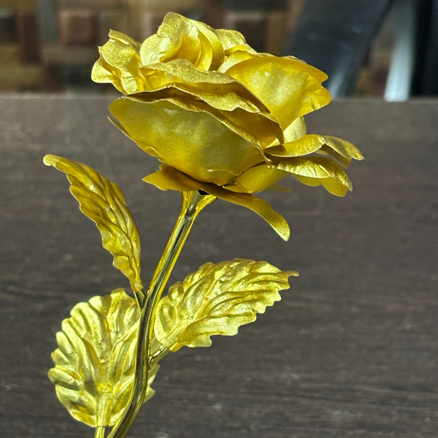 Artificial Golden Rose Flower | Valentine Gift for Girlfriend, Wife & Loved Ones | Decorative Golden Metal Rose for Anniversary, Birthday & Romantic Gift - 10 Inch - Apkamart